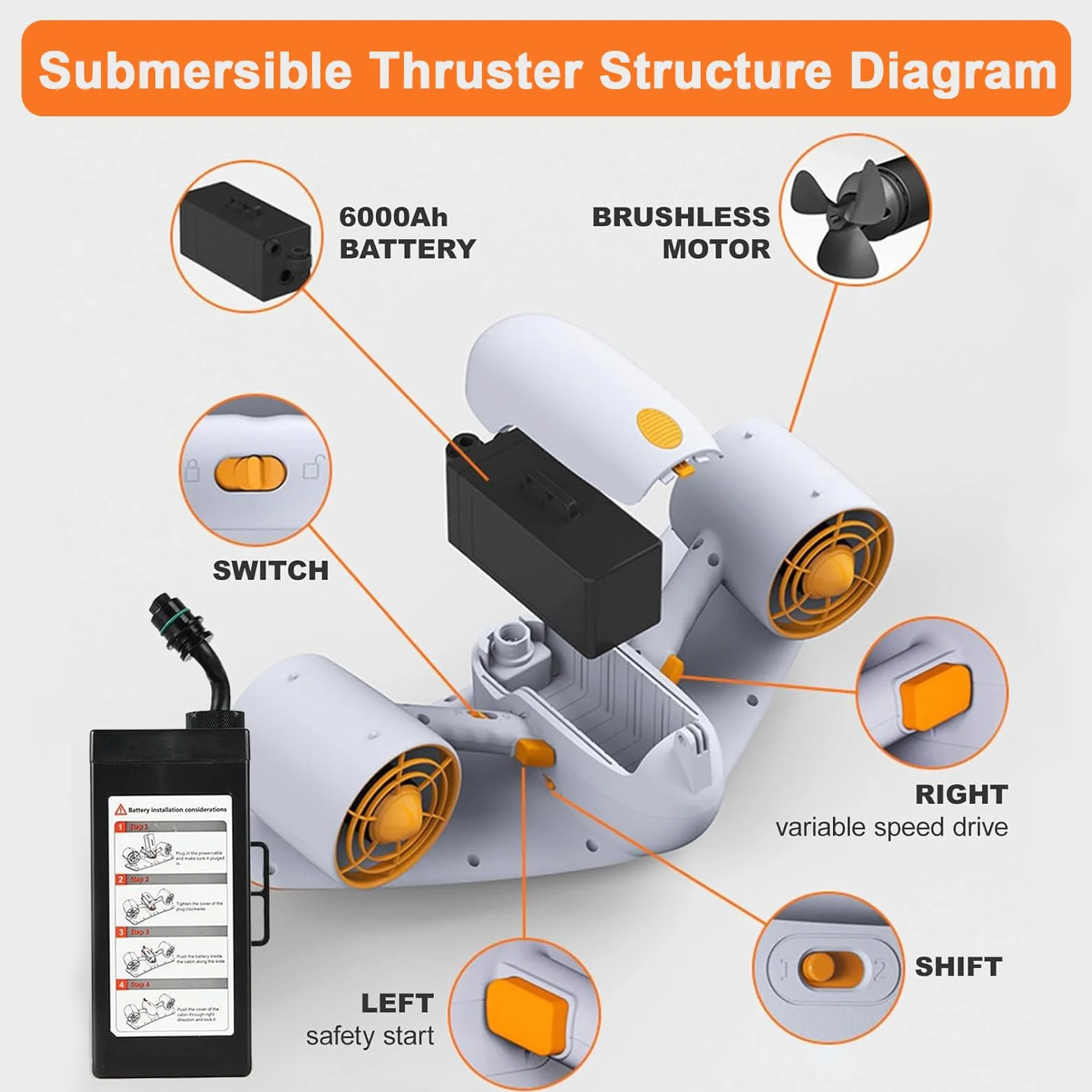 Booster Subacqueo Portatile, Scooter Subacqueo, Profondità Massima 50 M, Compatibile Fotocamera Sportiva