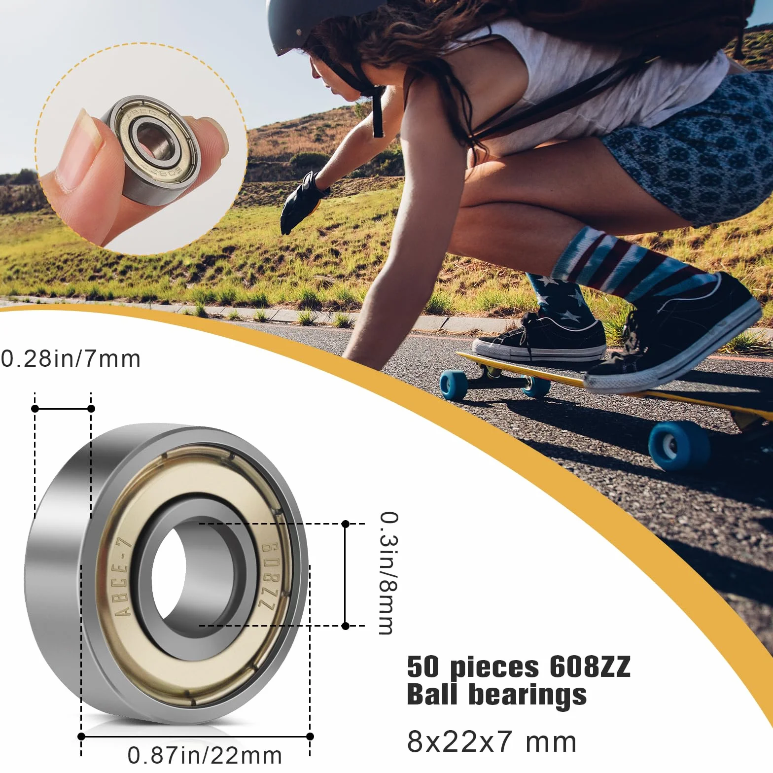 608ZZ 8x22x7 mm cuscinetti a sfera scanalati in miniatura acciaio al carbonio per skateboard biciclette
