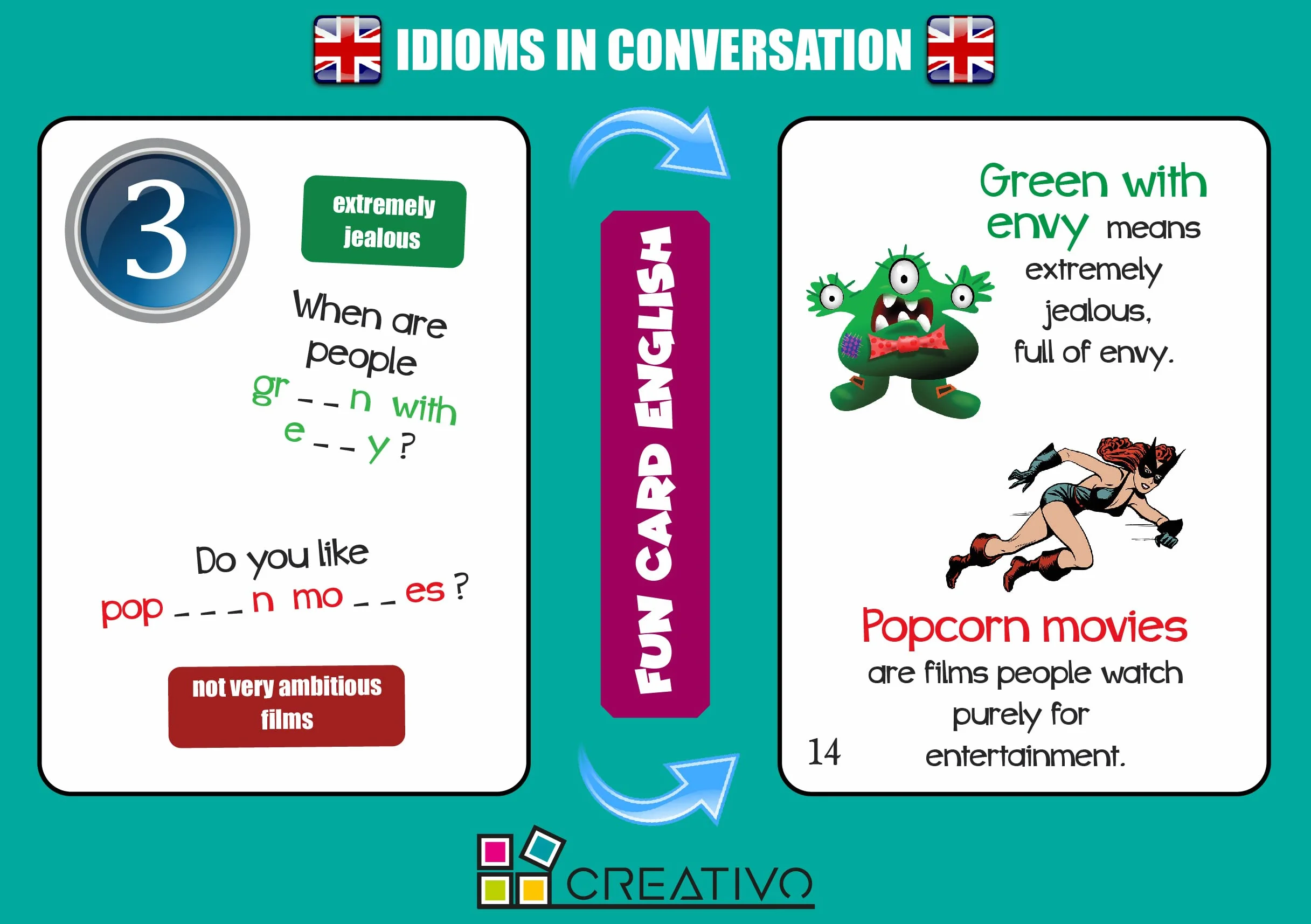 Fun Card English 100 IDIOMS in Conversation (Grammar and Vocabulary Flashcards + Exciting Game)