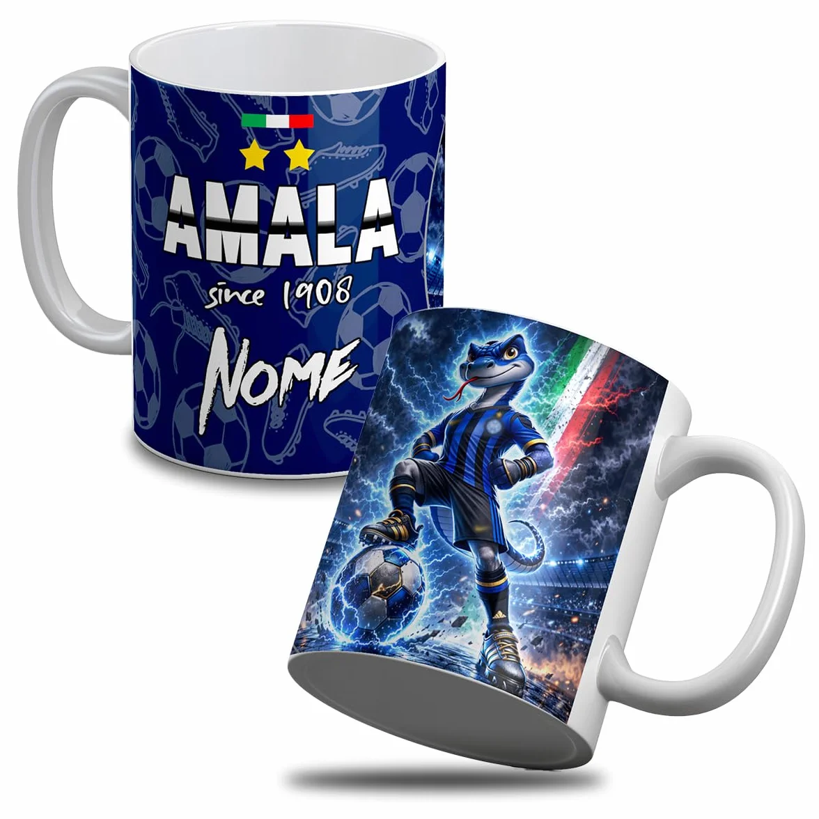 Tazza in Ceramica Tifoso Inter Nerazzurro Mascot Serpente Calcio Personalizzabile Nome Idea Regalo