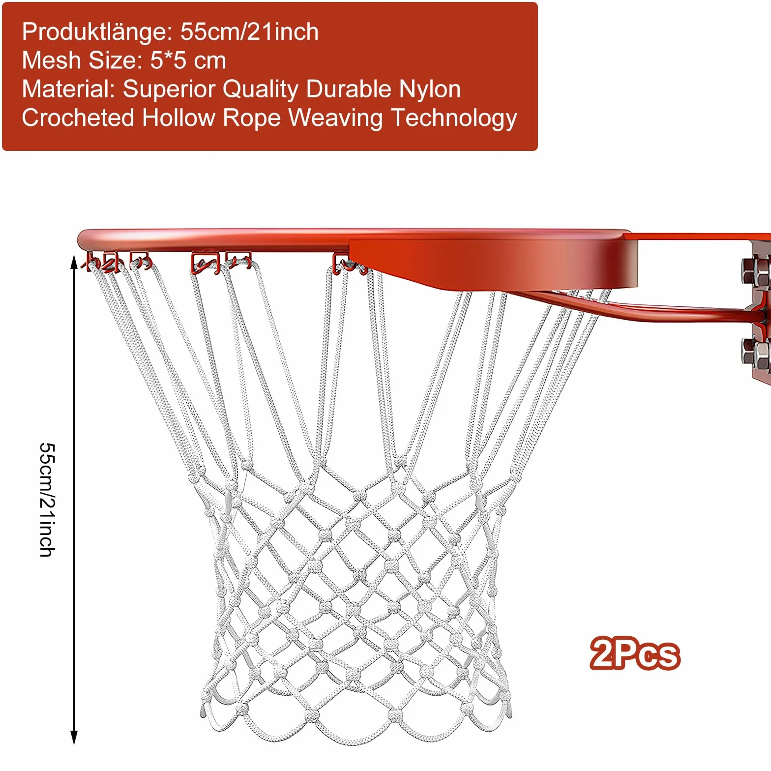 Rete da Basket 2 Pezzi Rimovibile,Rete da basket di ricambio per tutte le condizioni atmosferiche,Ricambio Professionale Portatile per Canestri Interni ed Esterni