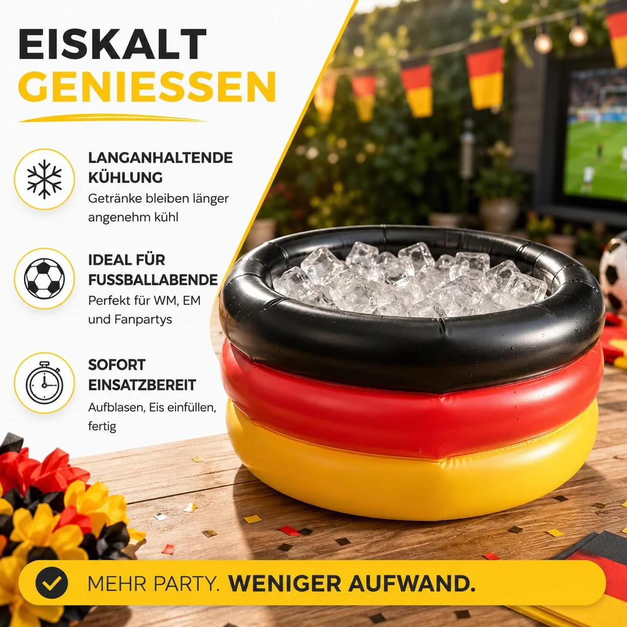 Dekotalent® - Raffreddatore per bevande, gonfiabile, XXL, 60 cm, per bevande, articolo per tifosi, decorazione da tavolo per i mondiali di calcio, EM 2024 (refrigeratore per bevande in Germania)