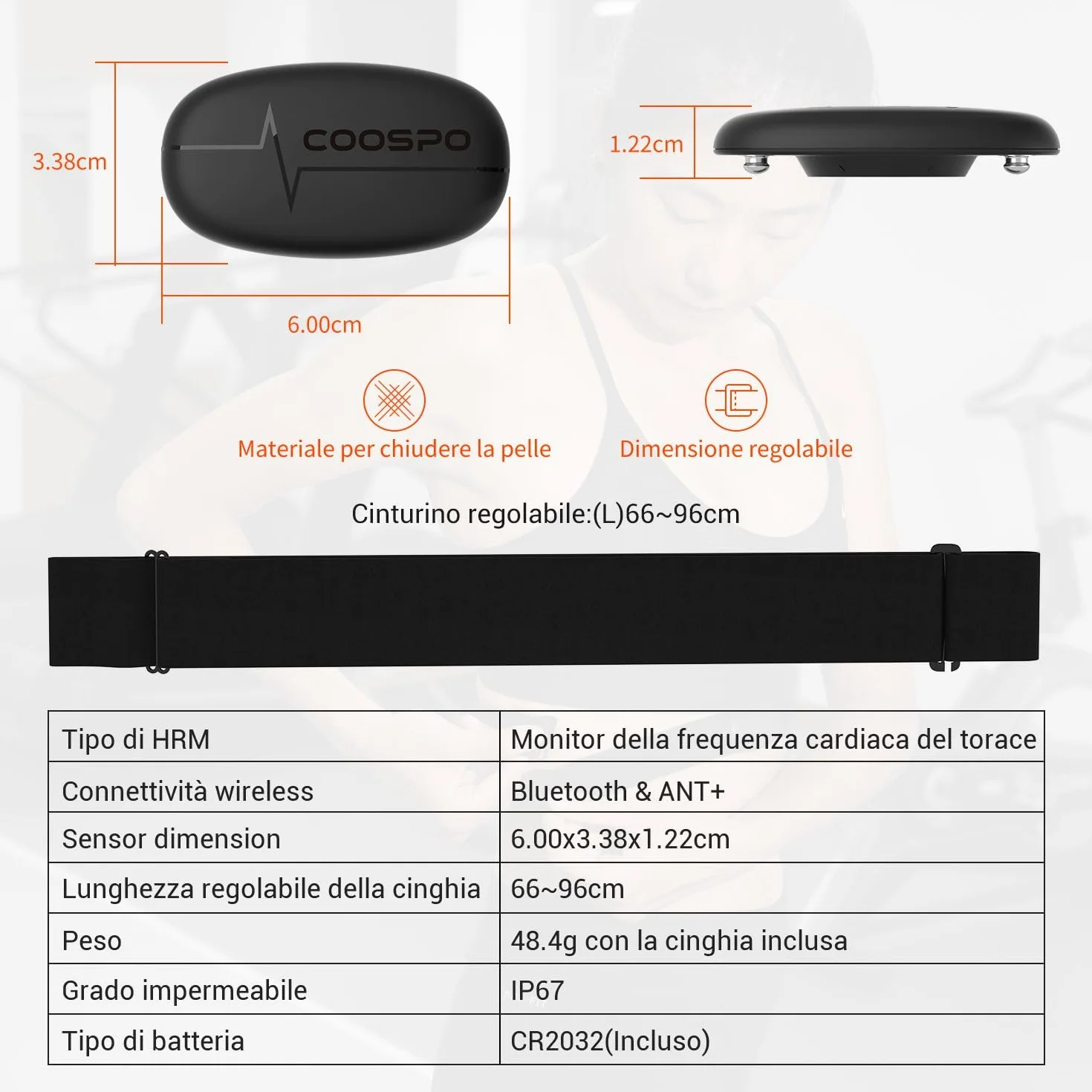 COOSPO H6 Pulsometro Fascia Toracica Cardio Bluetooth ANT+ HRM Corsa Ciclismo