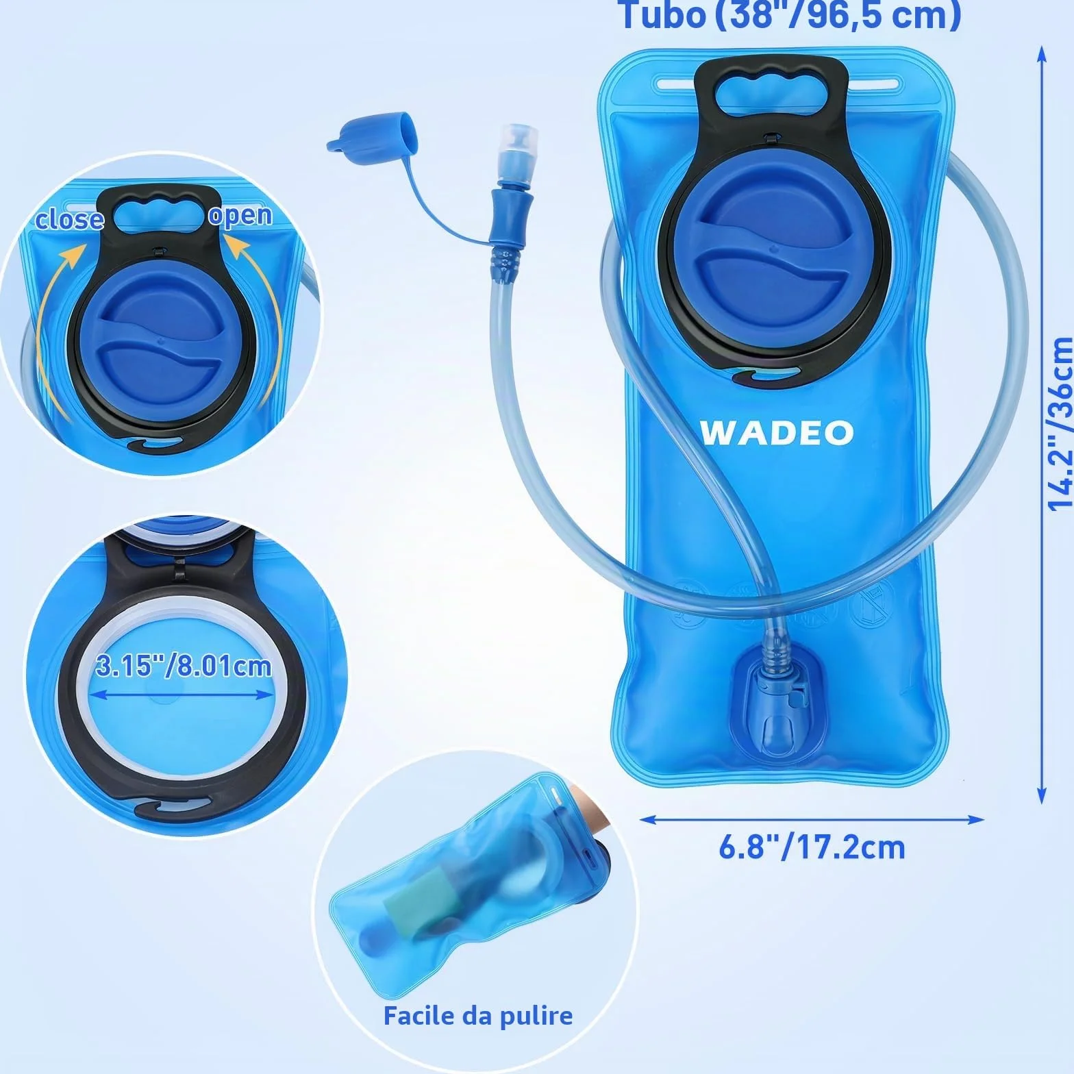WADEO Sacca Idrica 2L, Sacca Acqua Zaino a Prova di Perdite, Senza BPA, Trekking Corsa Campeggio