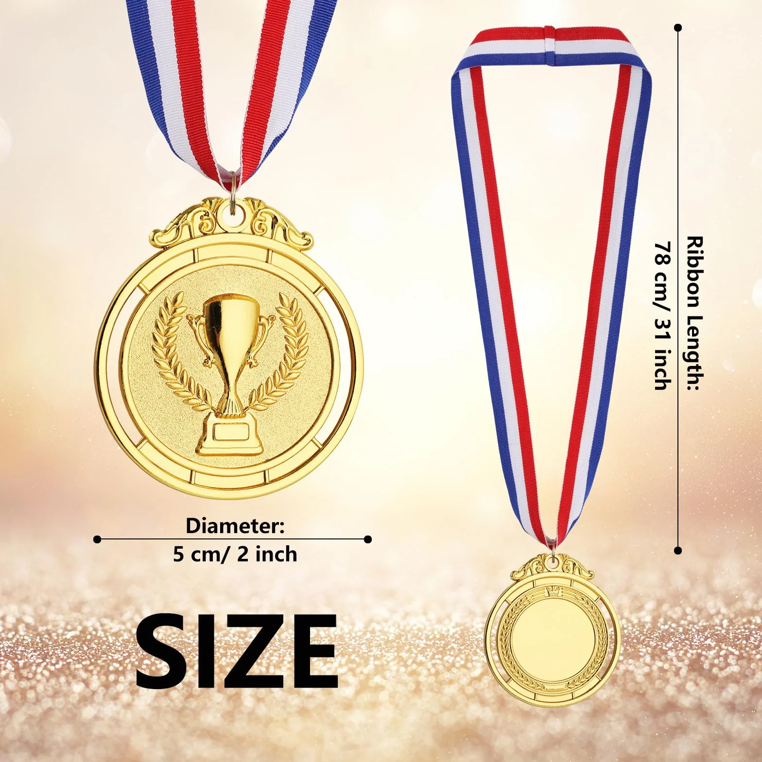 Medaglie in Metallo Oro Argento Bronzo con Nastro Diametro 5cm Premi Sportivi per Gare Feste e Tornei