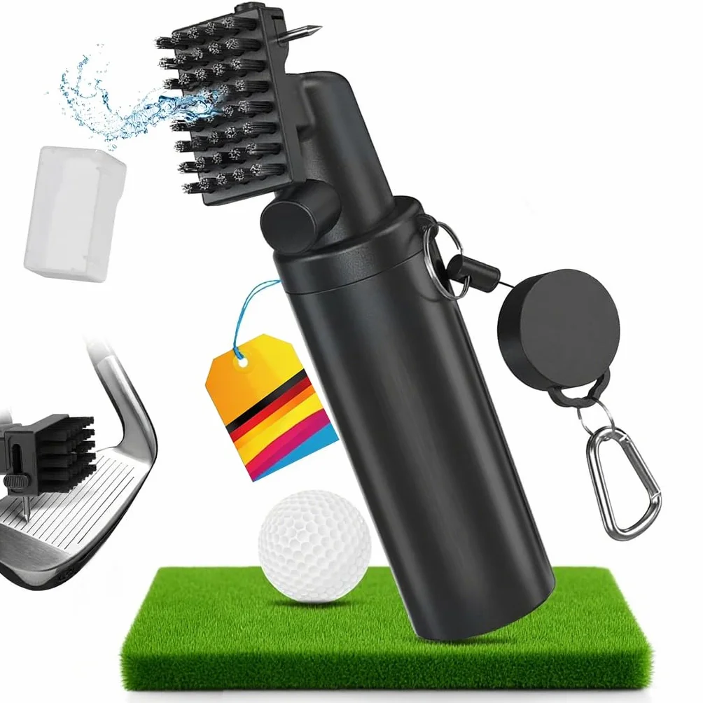 Spazzola per Pulizia Mazze da Golf con Bottiglia 118ml, Clip Fissaggio, Scanalature U e V