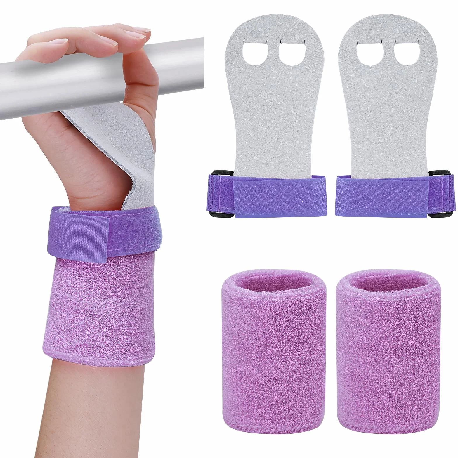 Abeillo 2 Gymnastics Grips Wristbands Sets for Girls Youth Kids, Gymnastic Hand Grips Palm Protection Wrist Support