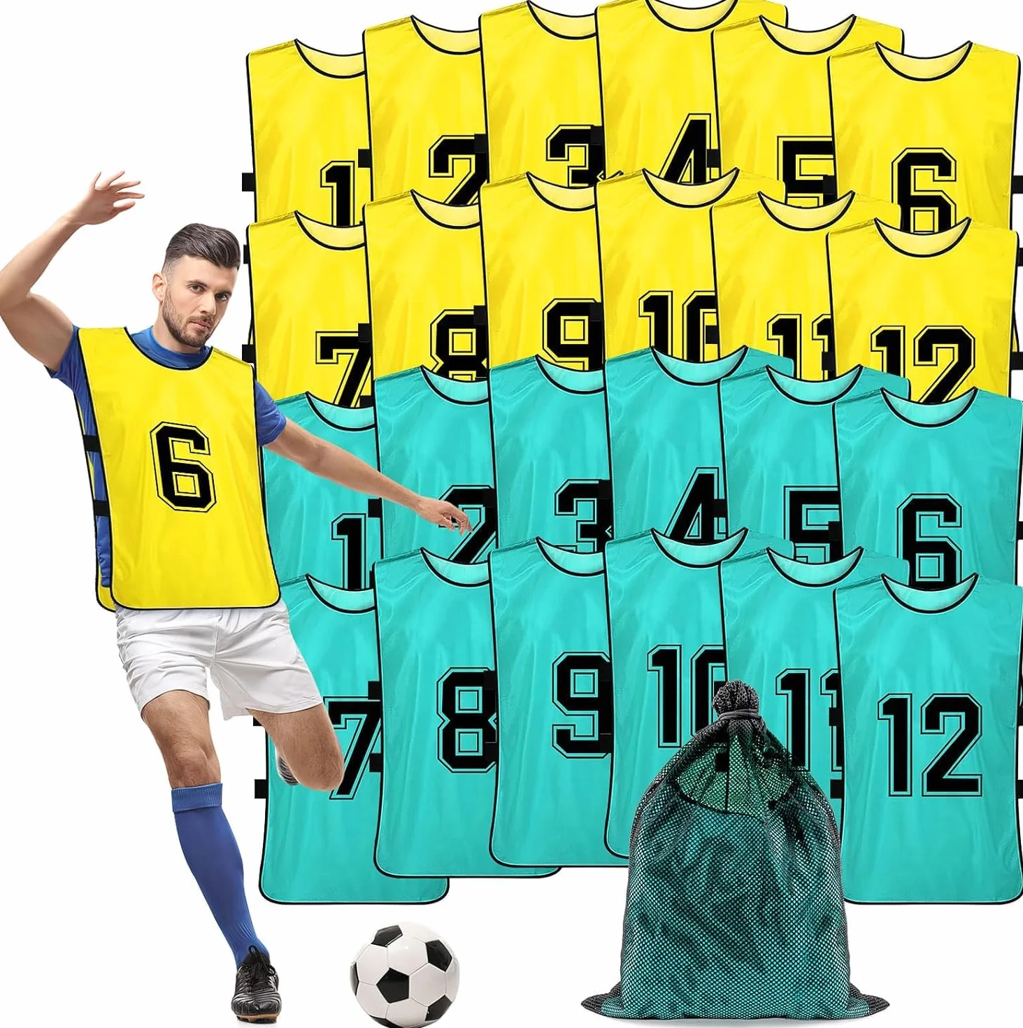 Scrimmage Vest Calcio Pinnies Training Maglie 24 Pezzi Adulti Basket Pallavolo Giallo Verde 47x70cm