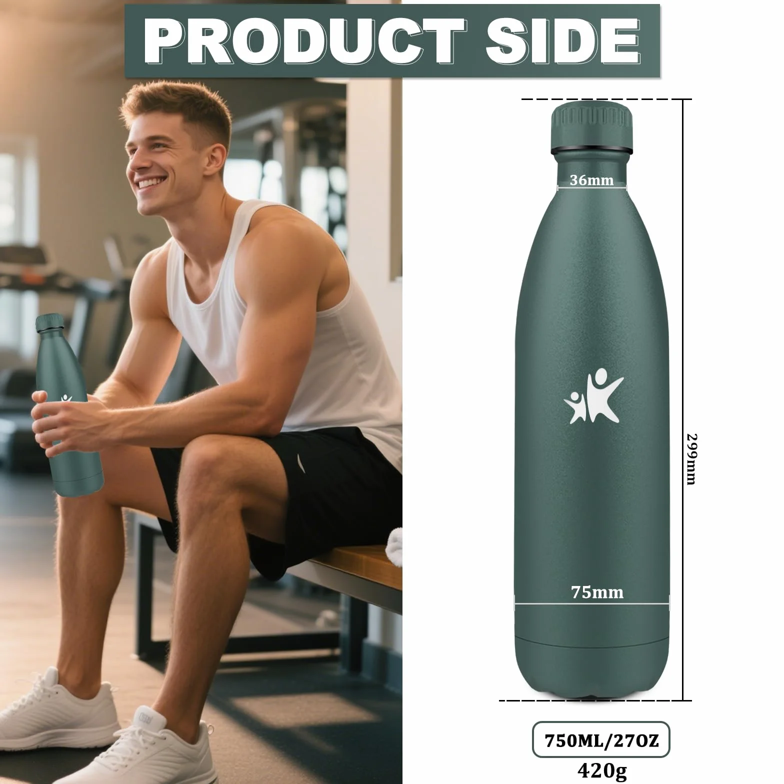 Borraccia Termica 0.75L Acciaio Inox Senza BPA - Thermos Bevande Calde e Fredde per Sport, Viaggio