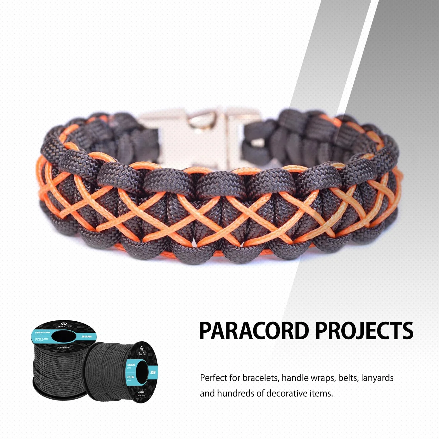 Abma Cord 30M Paracord 275 Nylon Corda 2,4 mm Cavo Multiuso Nero