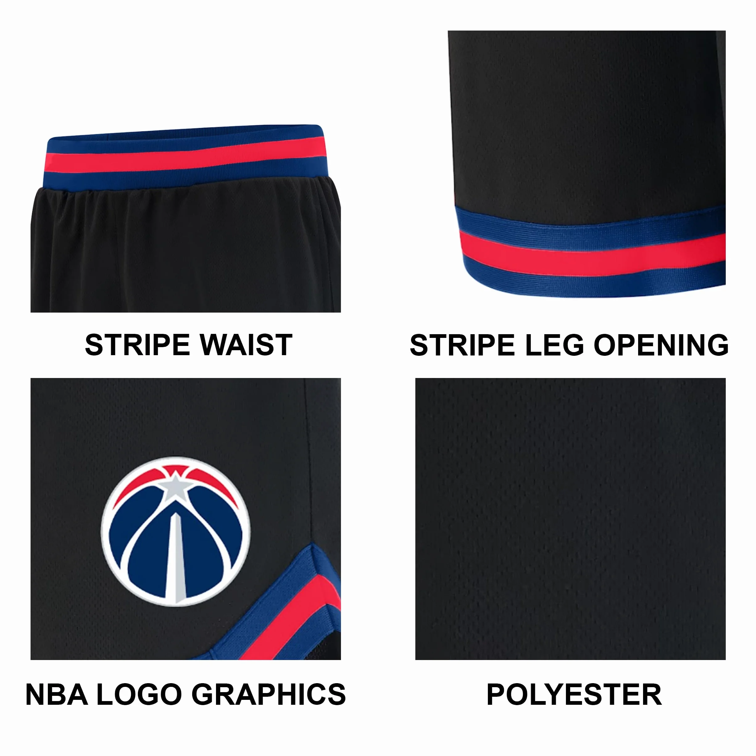 Ultra Game UNK NBA GSM3547F NBA Woven Team Logo Poly Mesh Basket Shorts Nero, Large