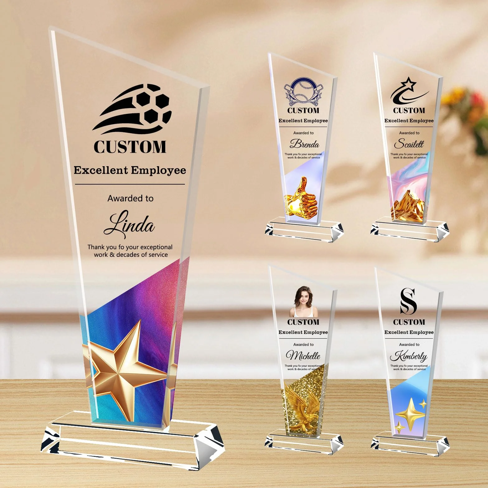 Trofeo in Cristallo Personalizzato con Incisione Testo Logo Foto per Eventi Aziendali Sportivi Accademici