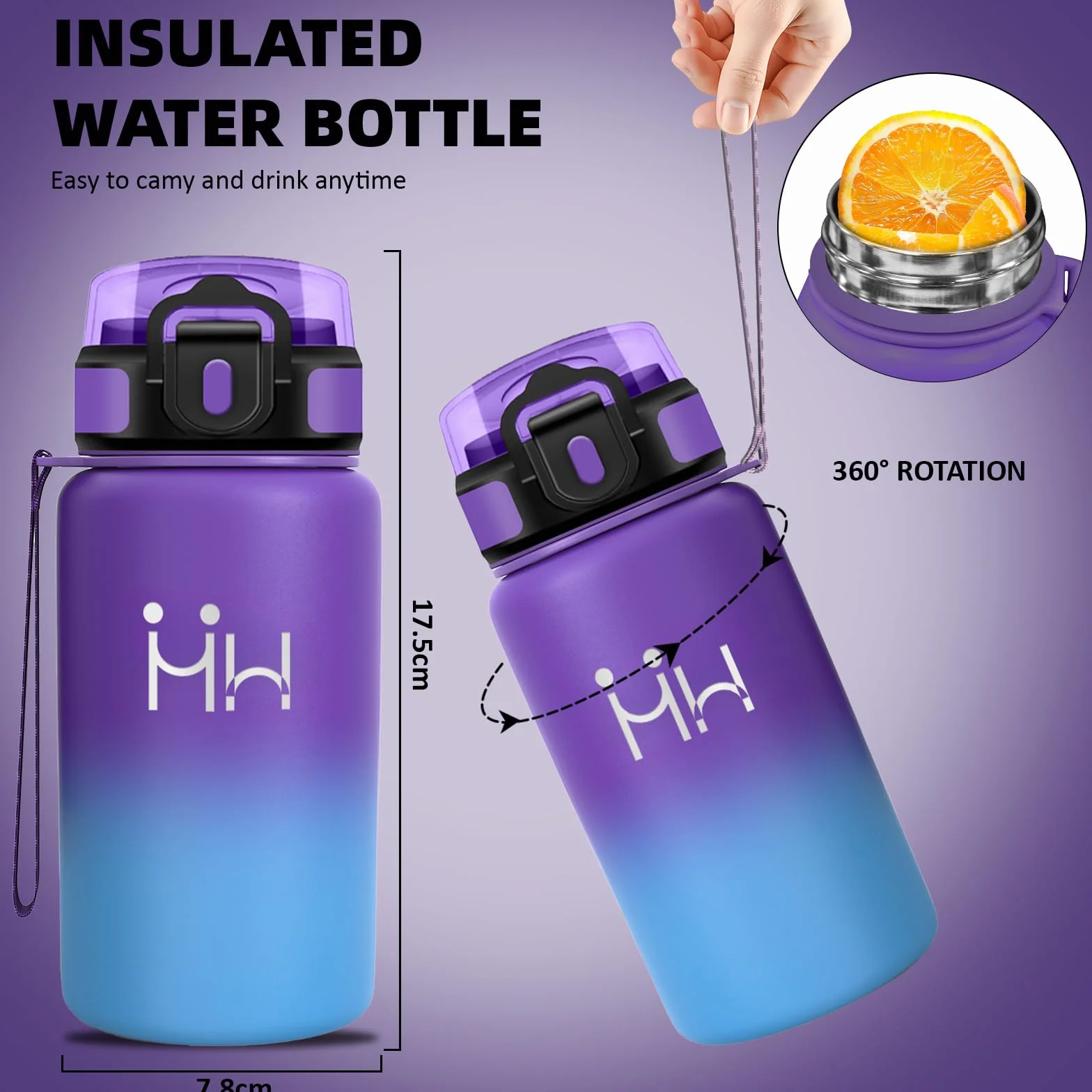 Borraccia Termica 500 ml Acciaio Inox Isolato Sottovuoto con Cannuccia Senza Perdite per Campeggio Sport Palestra