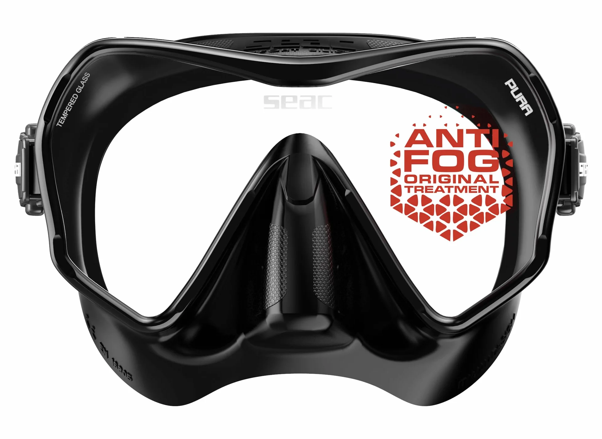 SEAC Pura – Maschera Subacquea Antiappannamento Monolente Frameless in Silicone | Maschera per Immersioni e Snorkeling Antifog Low Volume con Fibbia 3D