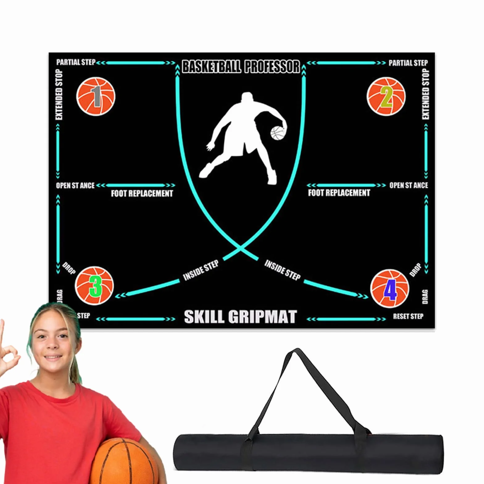 Tappetino da allenamento per calcio - Tappetino per pedane da 120 pollici, Aiuti antiscivolo per allenamento per basket, Tappeto per palleggio in per basket | Tappetini per esercizi pieghevoli s