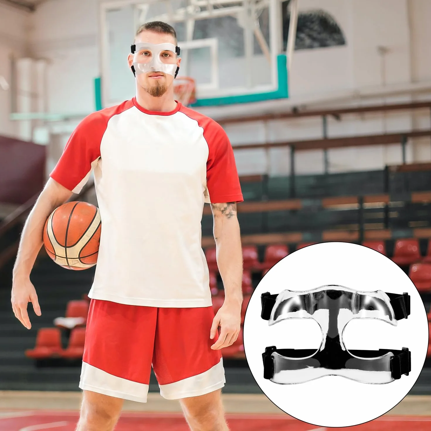 Maschera Protettiva per Naso Rotto Regolabile con Imbottitura Traspirante per Basket Calcio Adulti Adolescenti