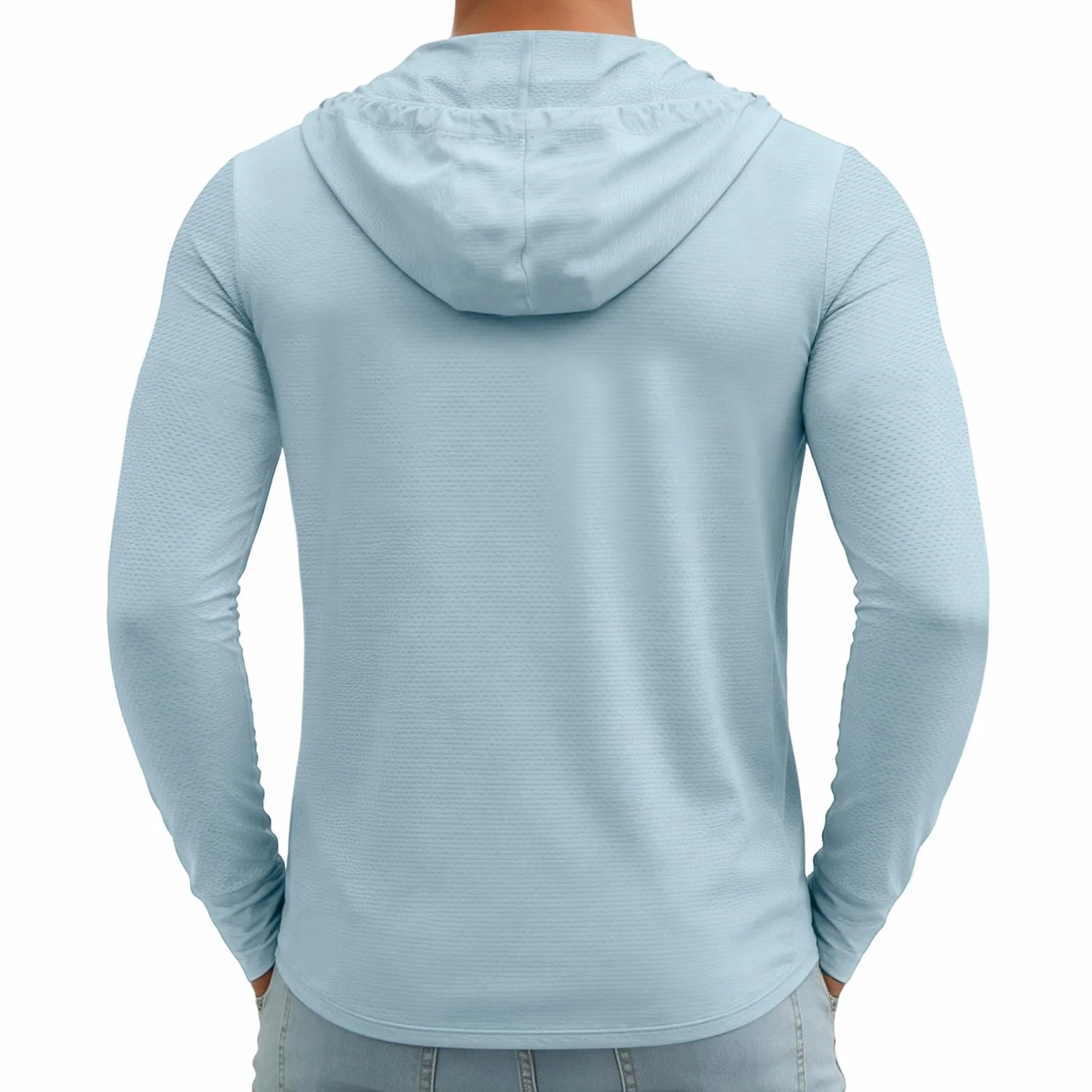 MOKBAY Maglia Anti UV Uomo Pesca Traspirante Running con Cappuccio Slim Fit Tecniche Maniche Lunghe Maglia UPF 50 Uomo Estiva Tecnica Leggera Anti UV T Shirt
