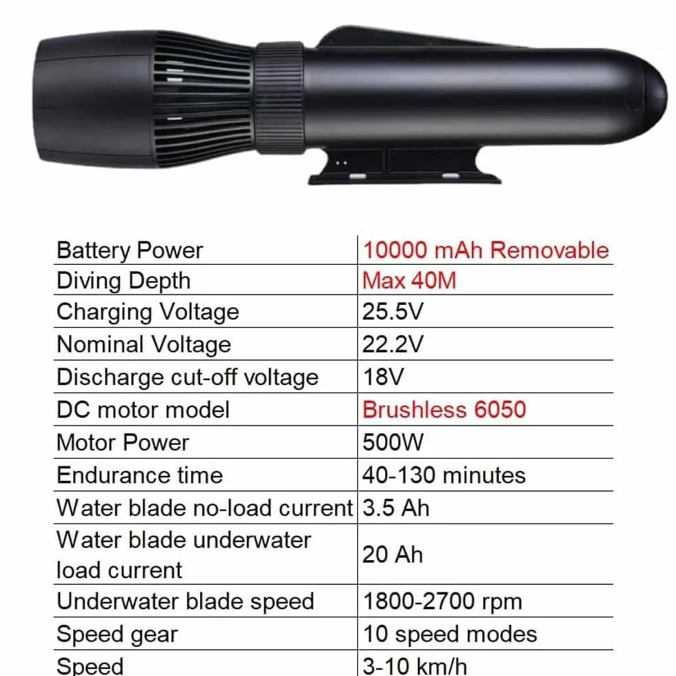Scooter Subacqueo Elettrico 10 Km/h 130 Minuti Senza Spazzole Booster Nuoto