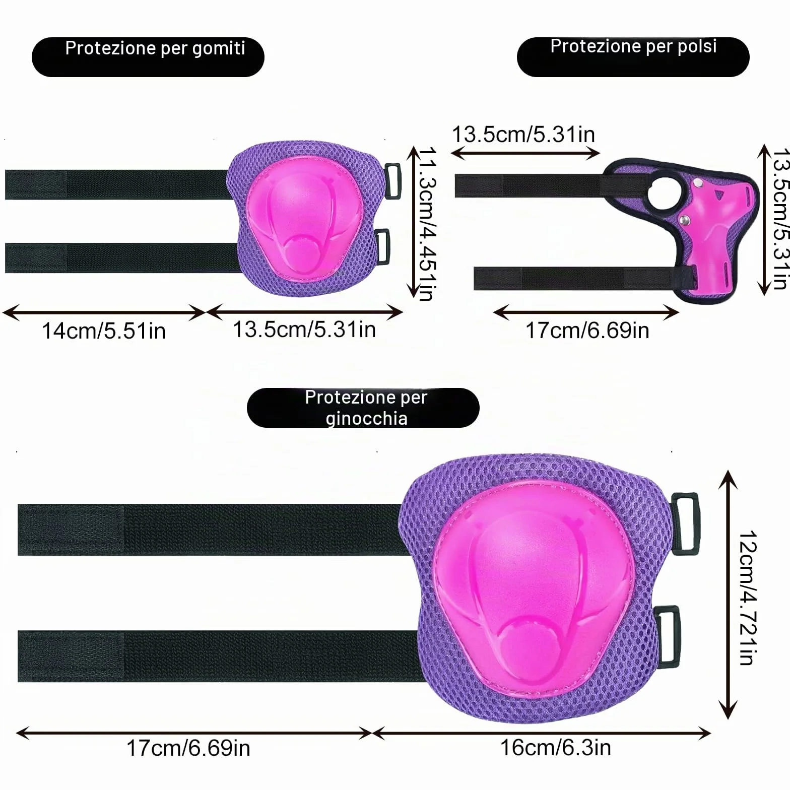 Zorplex Protezione Kit per Bambini, Sicurezza Set 6 in 1 Ginocchiere Gomitiere Tutore Polso, Regolabile per Skateboard Scooter Rollerblade