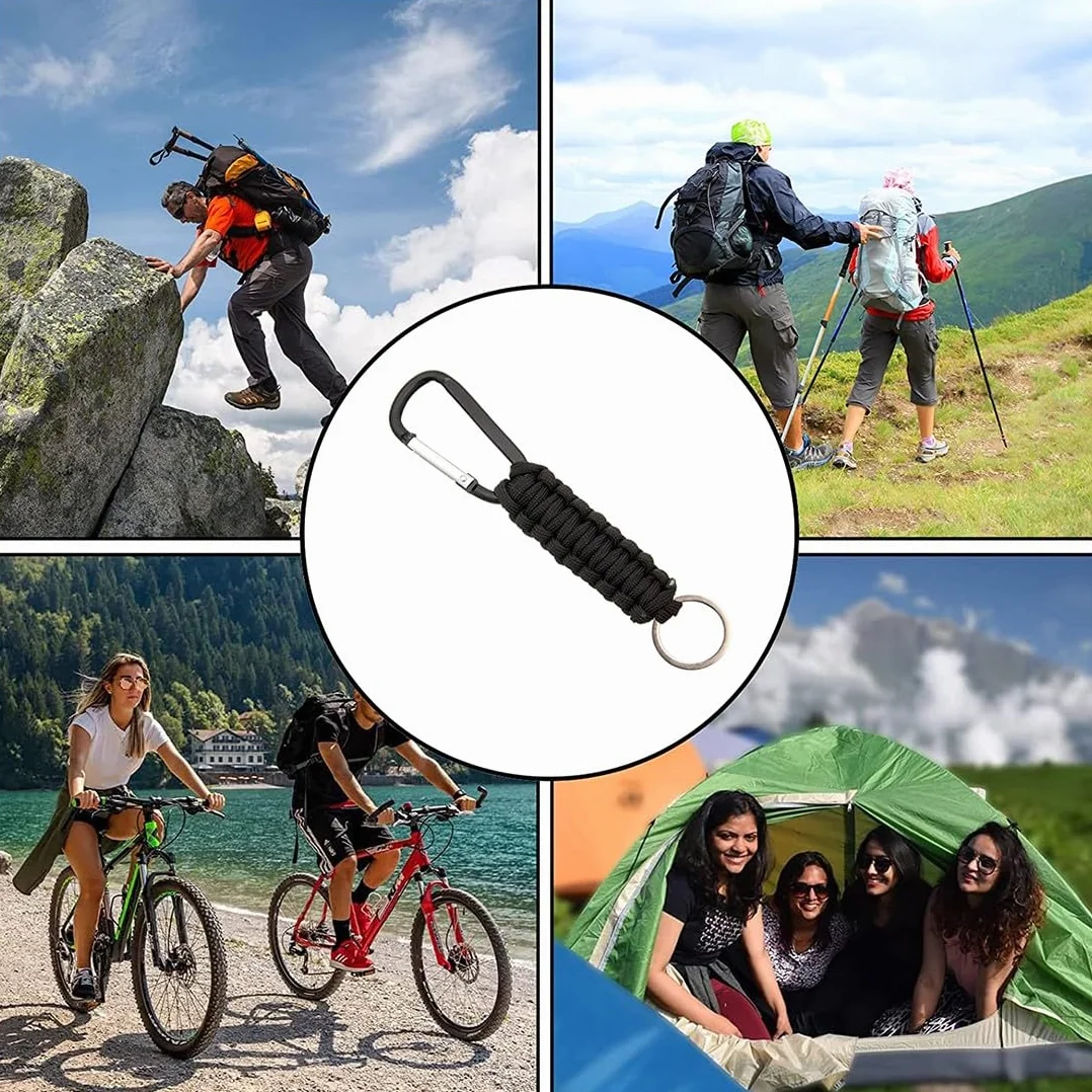 4 Pezzi Portachiavi Paracord con Moschettone Portachiavi con Chiusura a Chiave D Ganci Appendini Keychain per Campeggio Pesca Trekking o Viaggio Ganci appendini Kit di Sopravvivenza Esercito