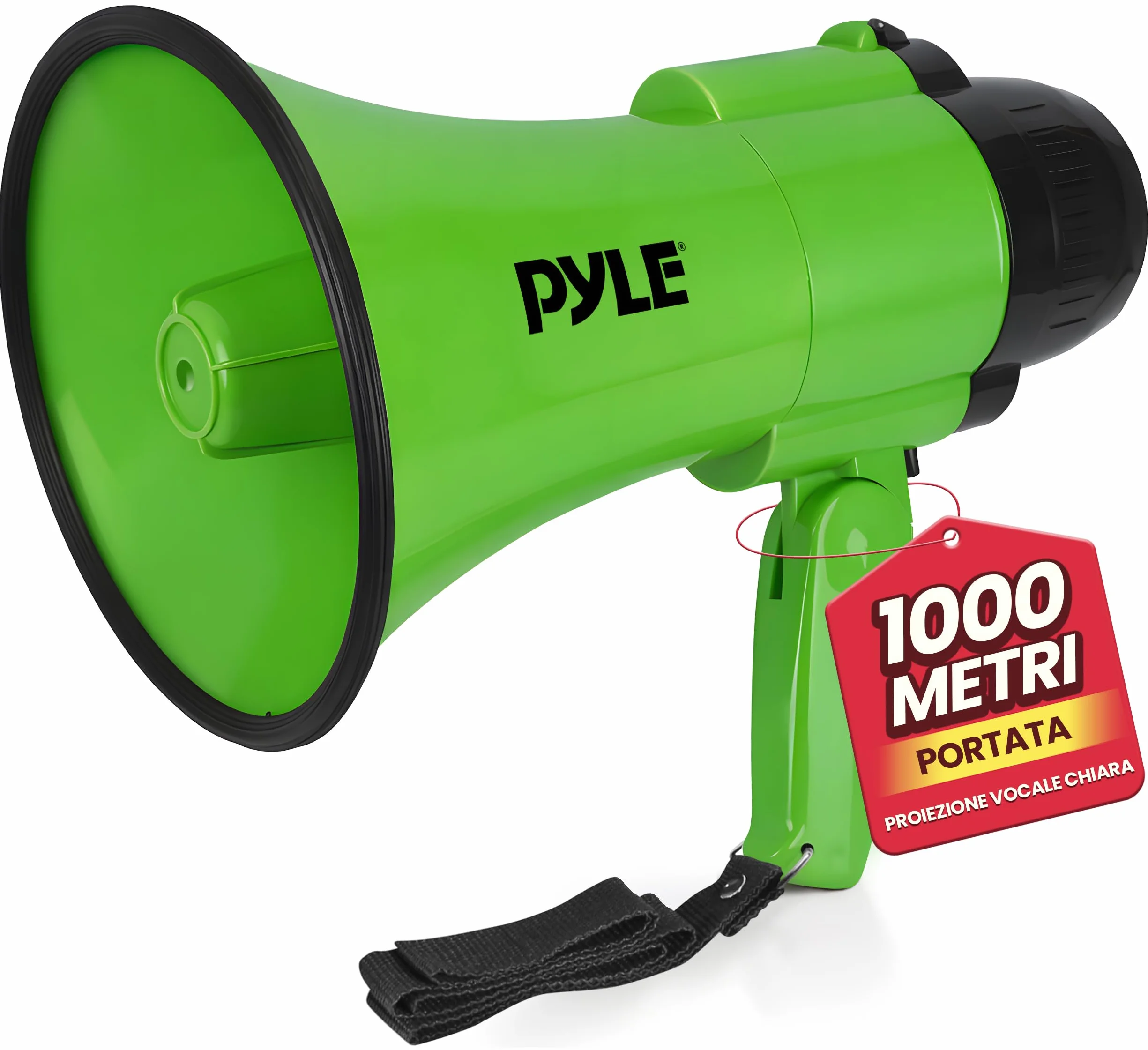 Pyle Megafono a Batteria 30W Portatile con Sirena, Microfono, 2 Modalità, Verde