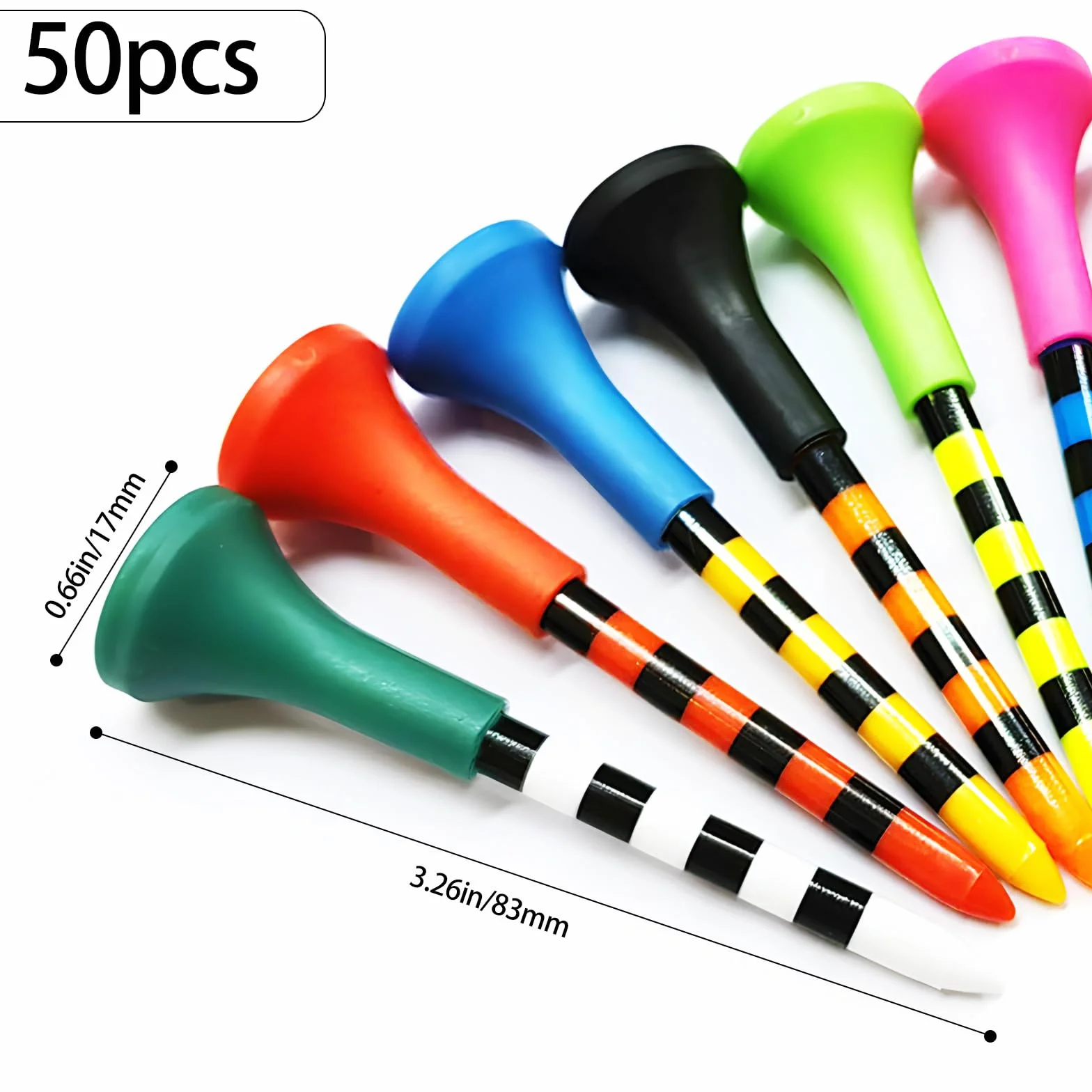 50 Pezzi Tee da Golf Colorati, Tee da Golf in Plastica Resistente Accessori per Parti da Golf con Parte Superiore in Gomma Ammortizzata Ideali per Tee e Allenamento - 83 mm