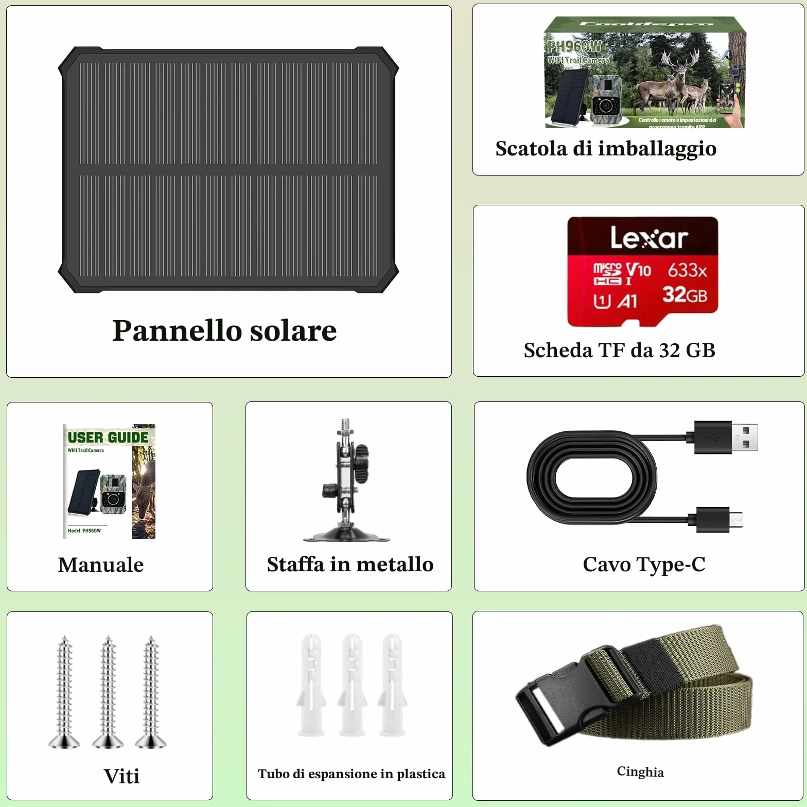 Coolifepro Fototrappola con Pannello Solare 60MP 30FPS WIFI Bluetooth App Batteria Litio 2000mAh Angolo Rilevamento 100° Scheda SD 32GB