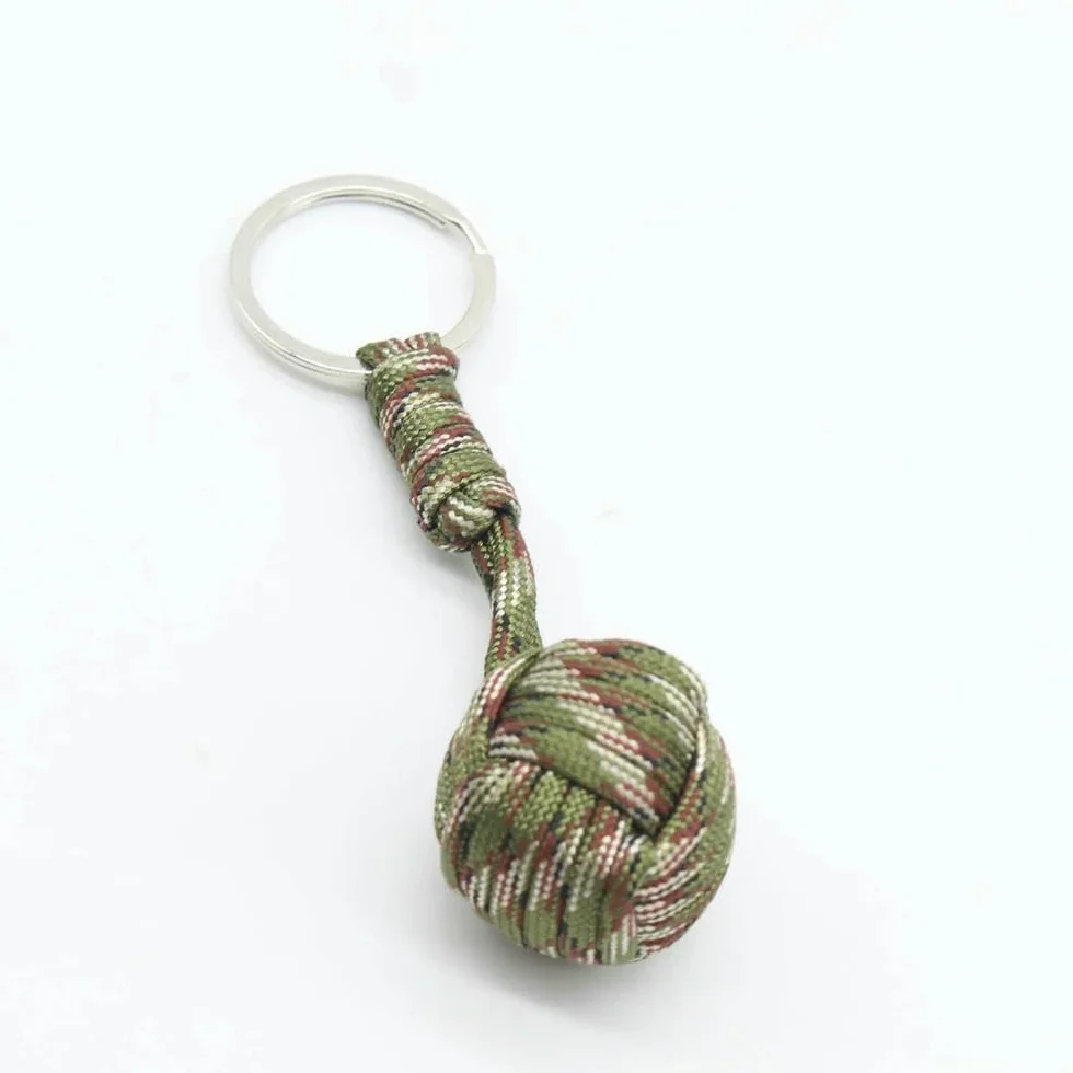 Portachiavi in Paracord a Forma di Palla d'Acciaio per Sopravvivenza Tattico Ciondolo Intrecciato