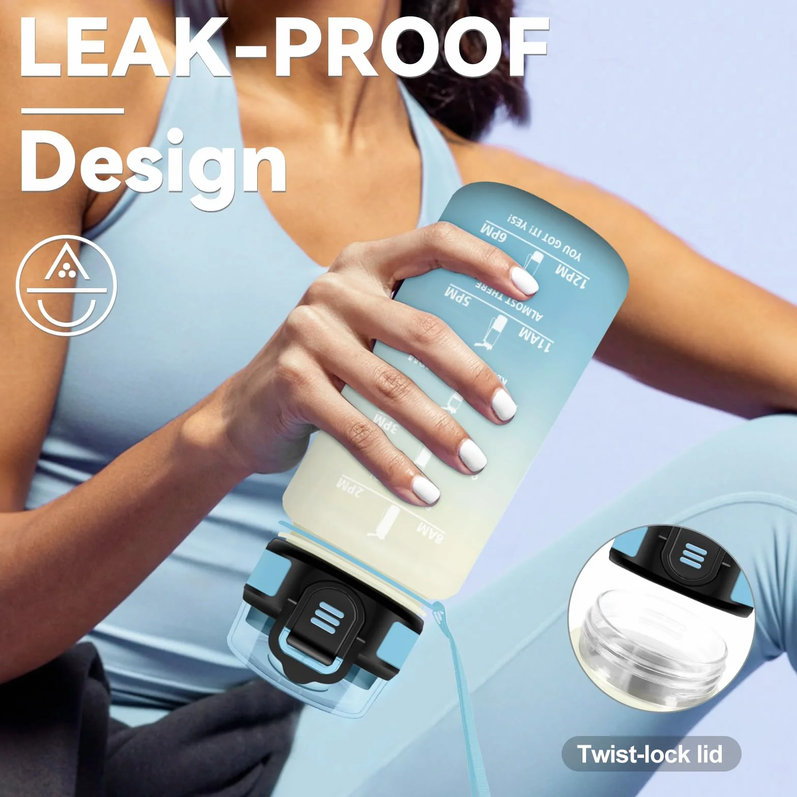 KollyKolla Borraccia 500ml con Cannuccia, a Prova di Perdite, Indicatore del Tempo, Bottiglia Acqua Motivazionale per Ufficio, Escursionismo, Yoga