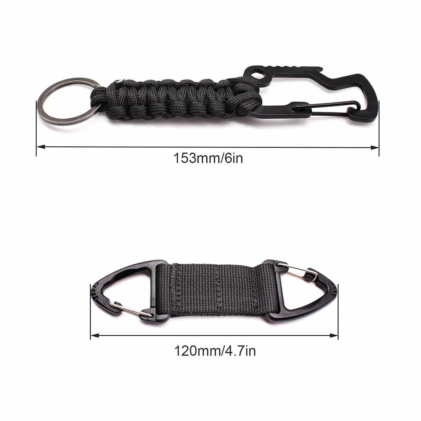 Portachiavi Paracord con Moschettone e Clip Molle per Campeggio Escursionismo Caccia Pesca