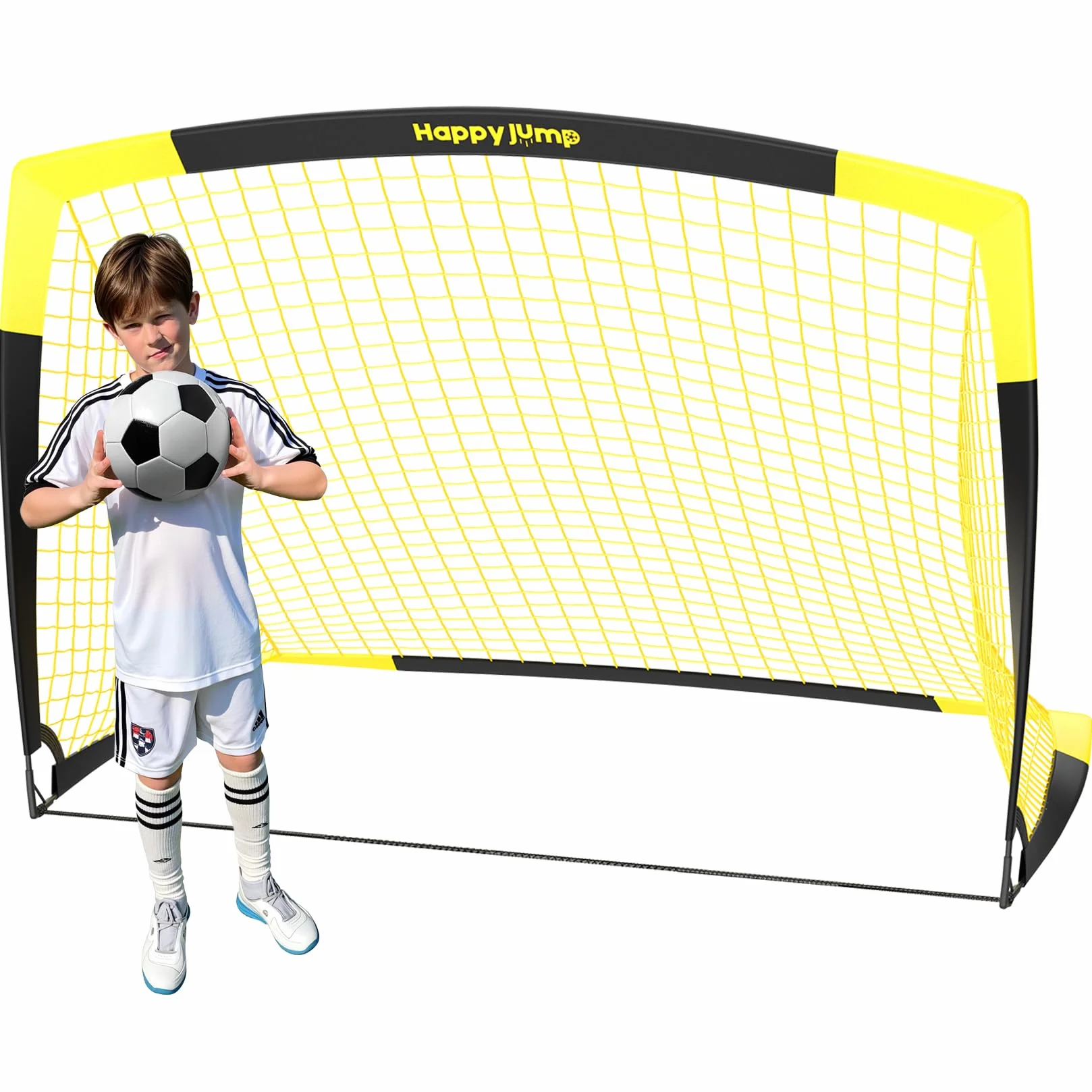 Happy Jump Porta da Calcio Pieghevole – Rete da Giardino 90x67, 120x90, 152x110, 213x152 CM | Opzioni con Pallone, Bersaglio, Pompa e Coni | Perfetta per Allenamento Outdoor e Regalo