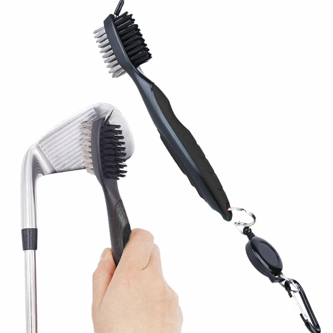 Spazzola per Mazze da Golf Doppio Lato Nylon & Acciaio con Setole per Pulire Faccia e Groove – Moschettone