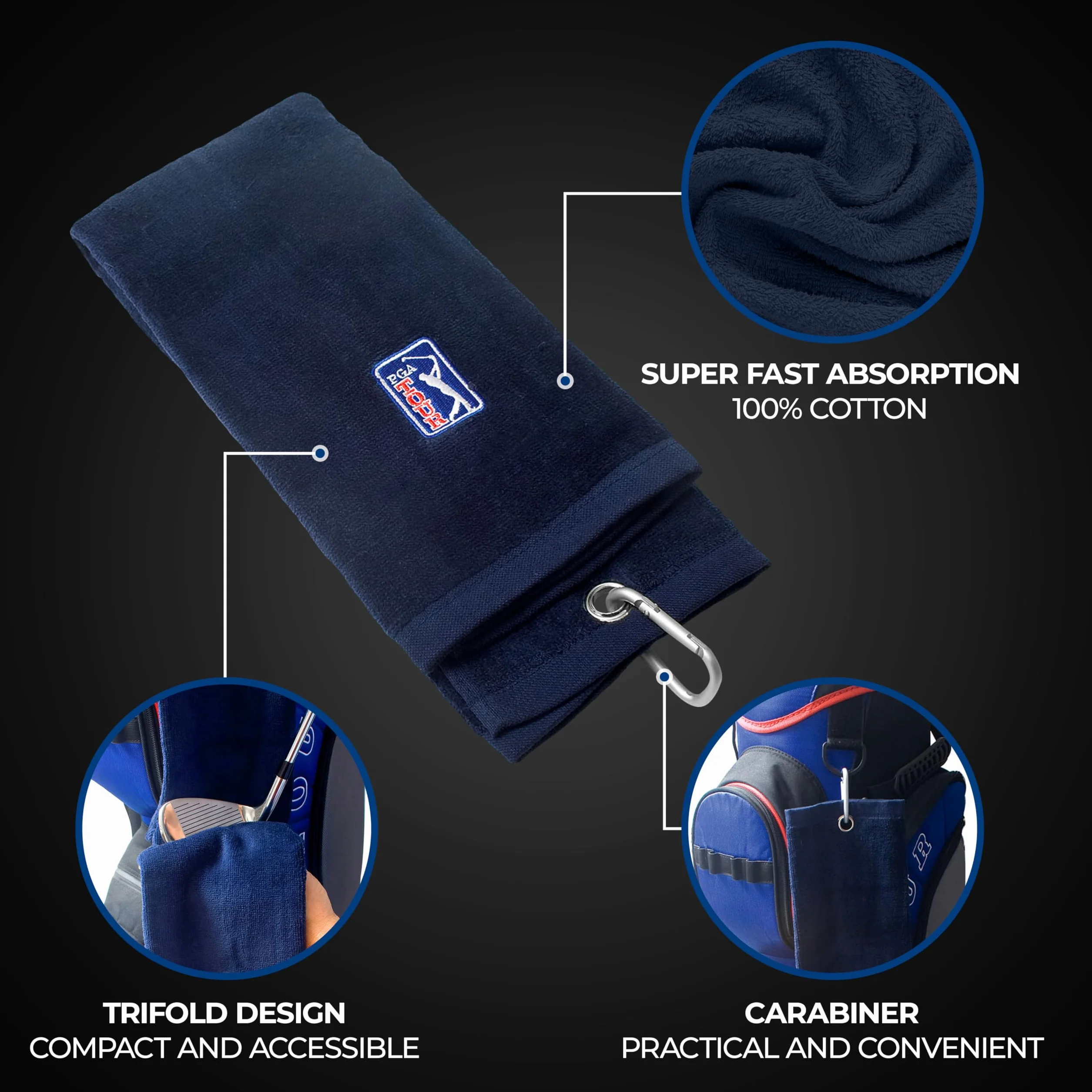 PGA Tour Asciugamano da Golf, Colore Blu, 16.5 x 19 Pollici