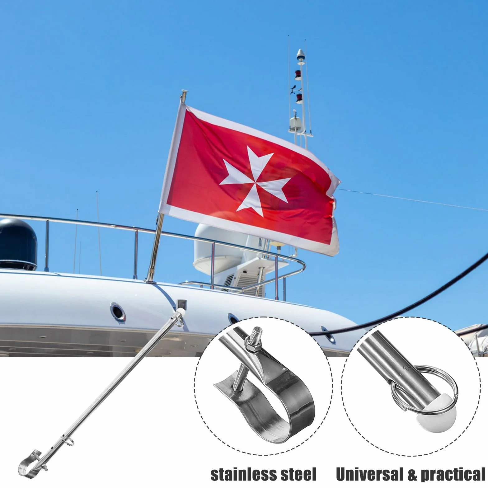 Asta Portabandiera Acciaio Inox per Barche Supporto Bandiera Marina Resistente Usura