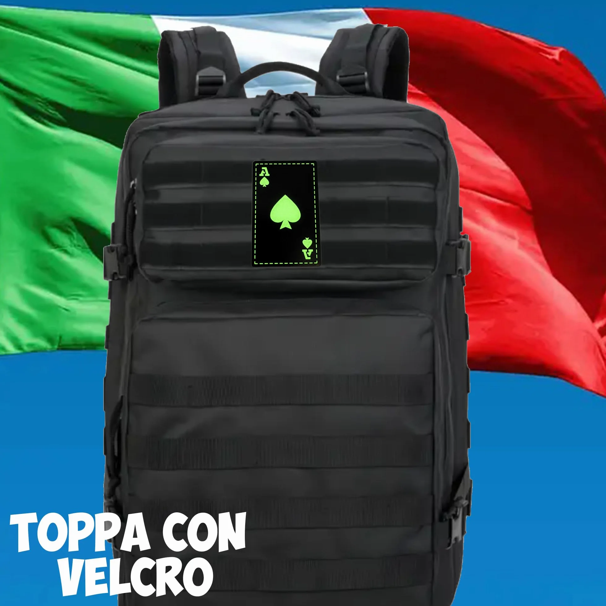 As de Piccos Brillante al Buio - Morale Patch - Patch Zaino tattico - Patch CrossFit per Zaini, Giubbotti e Abbigliamento Personalizzato 8x5 cm