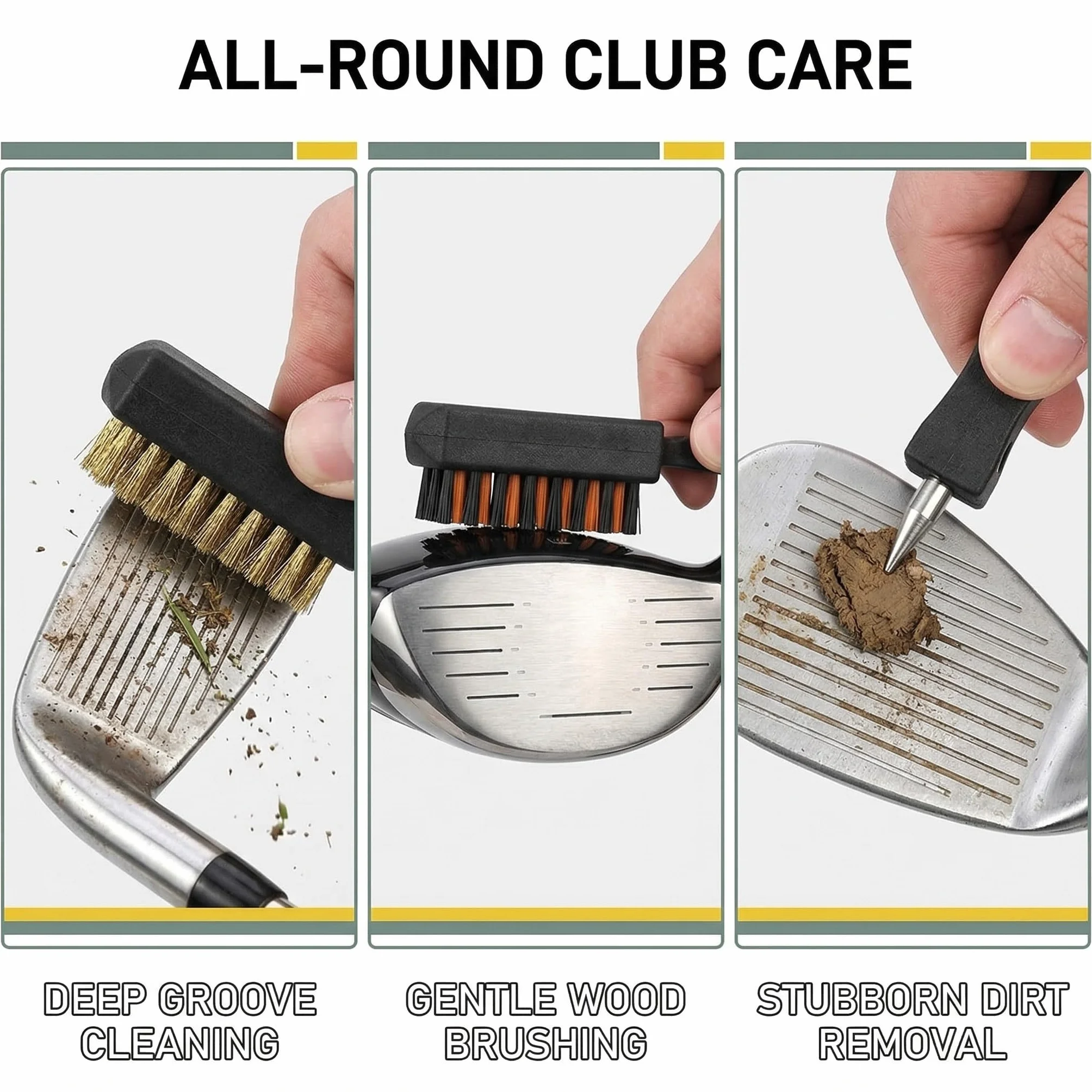 Spazzola per la Pulizia del Golf con Moschettone in Alluminio e Groove Cleaner