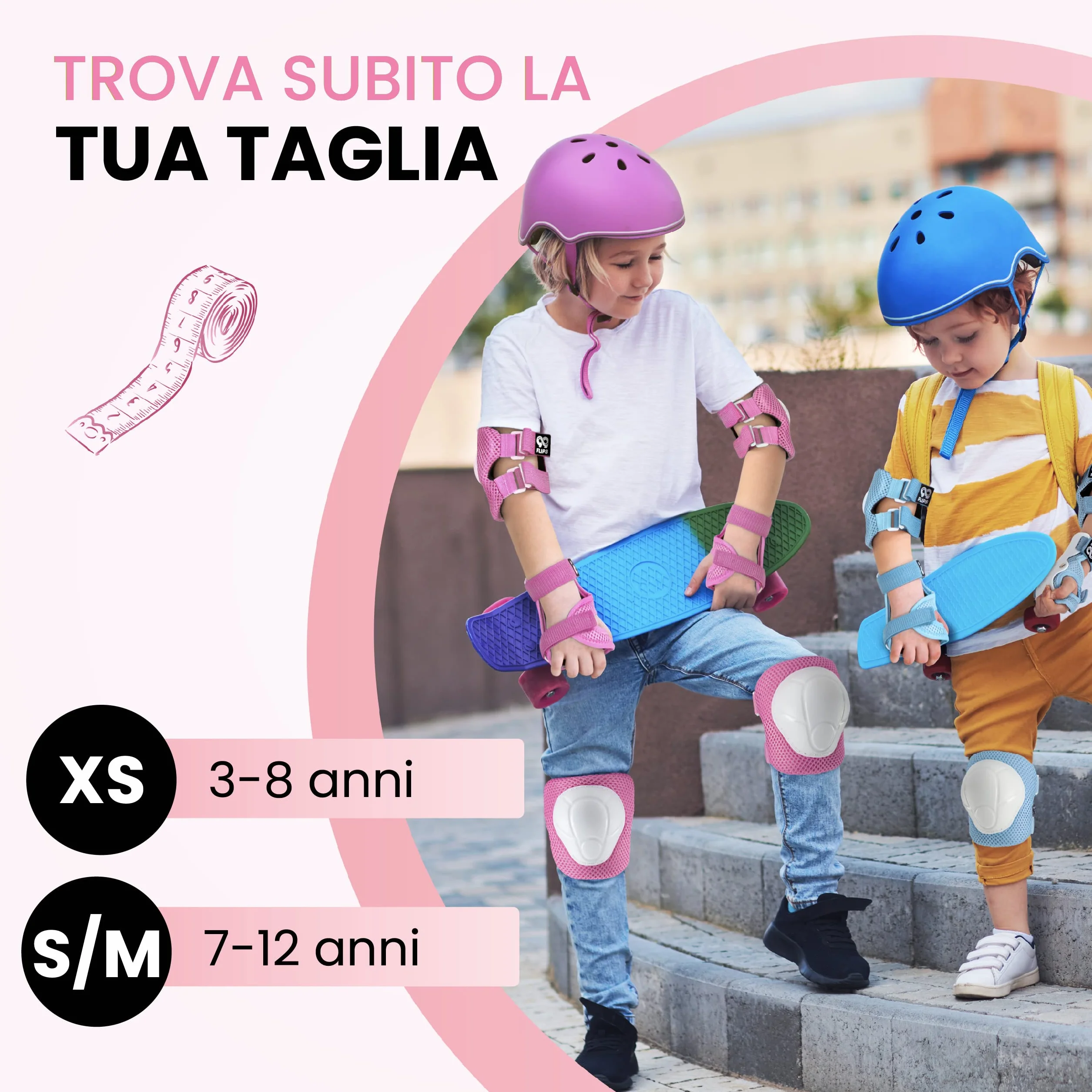 99FLIPS Protezioni Skateboard Bambini Set FLASH Ginocchiere Gomitiere Pattini in Linea