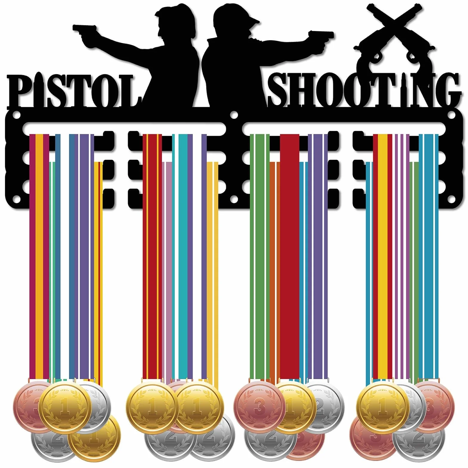 CREATCABIN Porta Medaglie per Pistola da Tiro Espositore Ganci per Medaglie da Tiro Appendiabiti Sportivo in Metallo Premi in Ferro Supporto Piccolo Decorazione Premi per Uomo Parete Casa 29x13cm