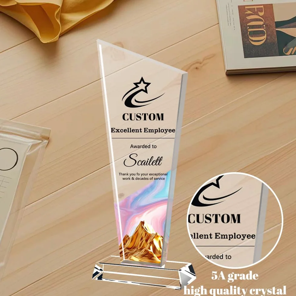 Trofeo in Cristallo Personalizzato con Incisione Testo Logo Foto per Eventi Aziendali Sportivi Accademici