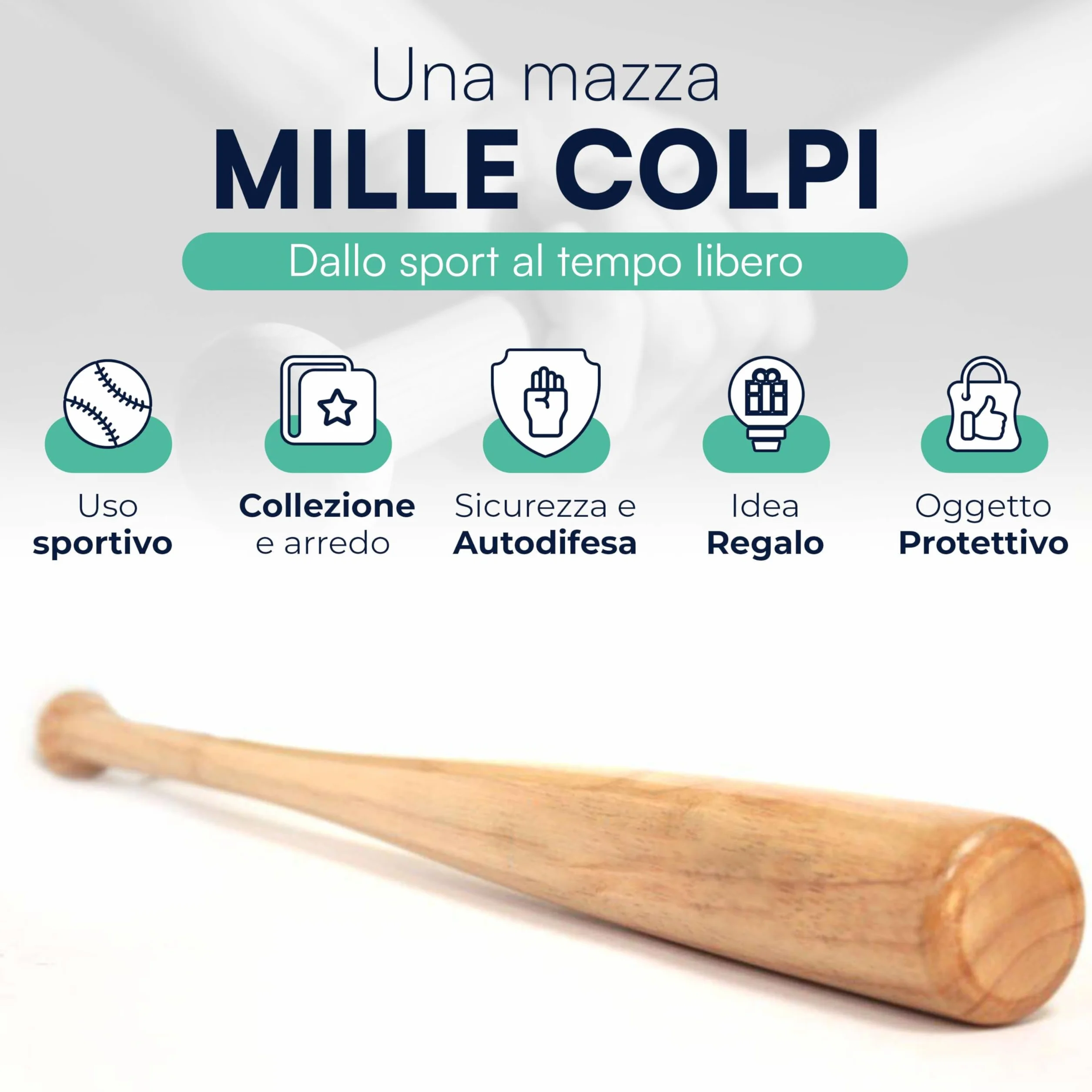 Mazza da Baseball in Legno 63 cm 700 g per Allenamento e Tempo Libero