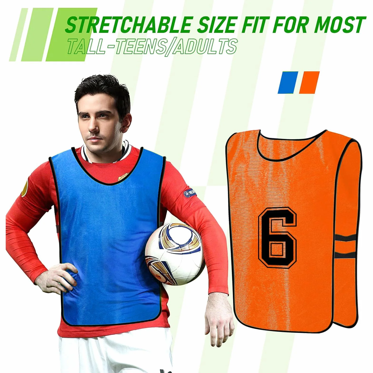 MSYU Gilet da calcio numerato 12 pezzi asciugatura rapida Blu scuro Arancione XL