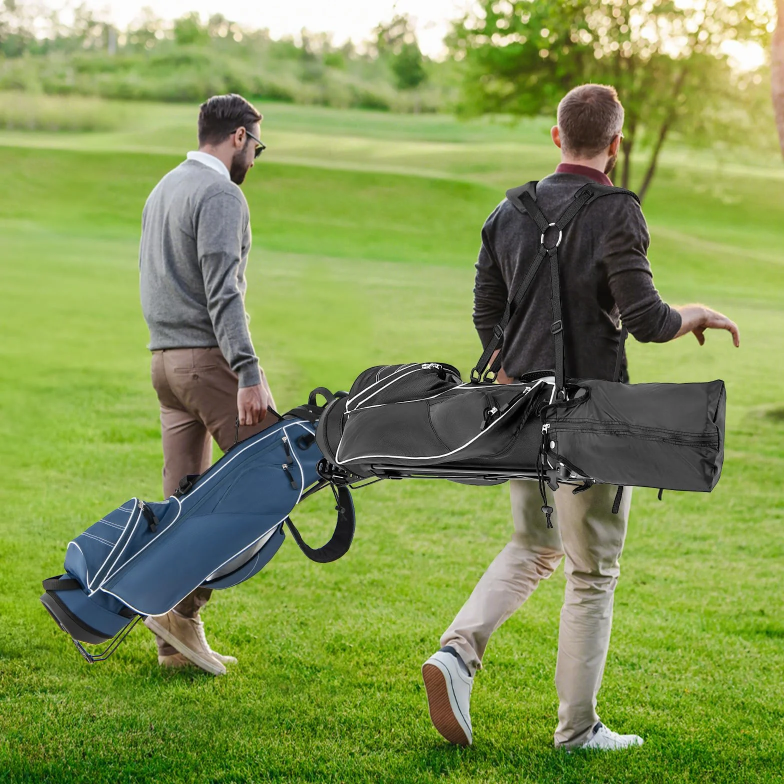 LIFEZEAL Borsa da golf, borsa portatile con 4 divisori divisori, borsa da golf con spallacci regolabili, borsa leggera per mazze da golf per uomo e donna