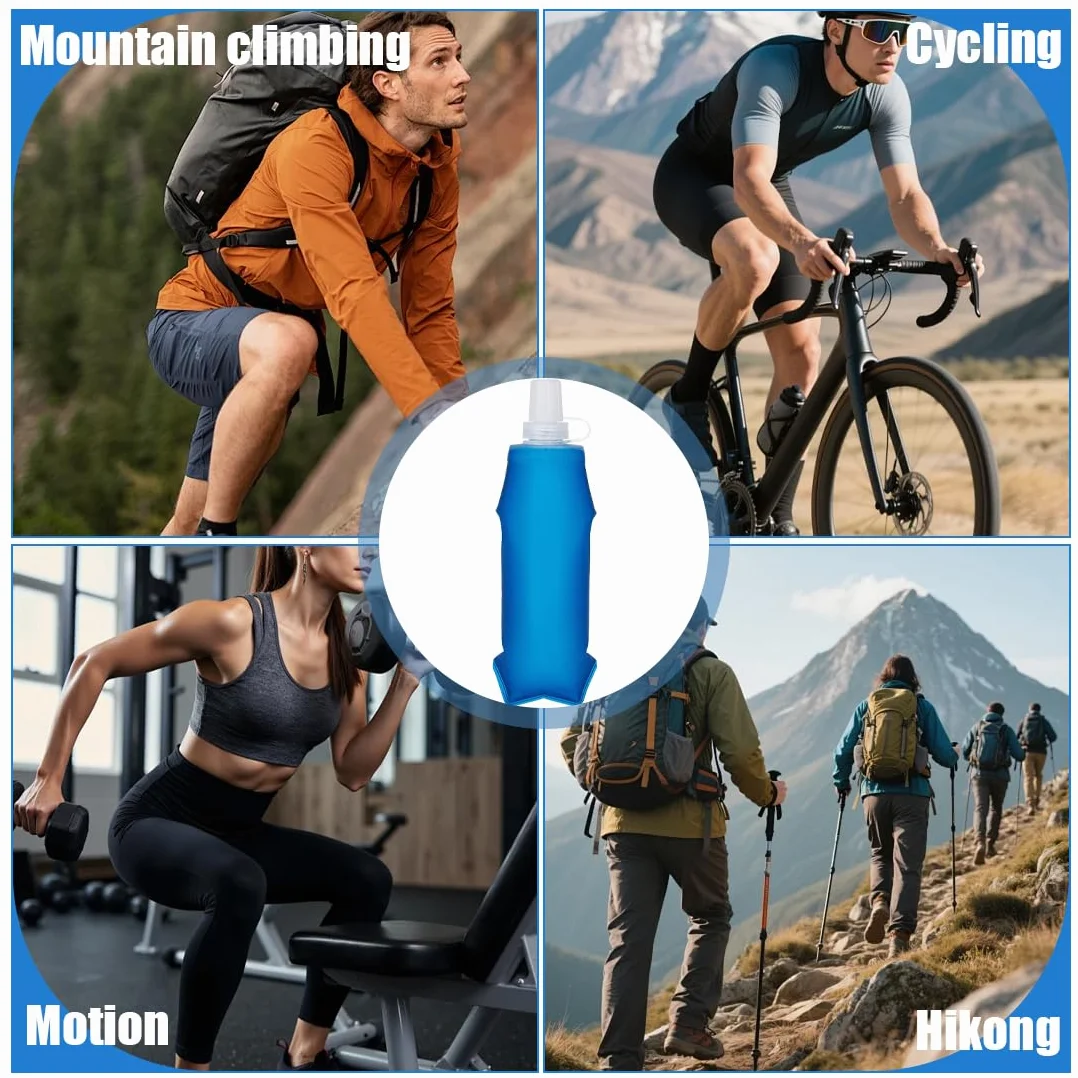 Set 2 Borracce Pieghevoli in Silicone da 250ml, Borraccia Morbida Ultraleggera con Moschettone per Campeggio, Trekking, Sport Outdoor