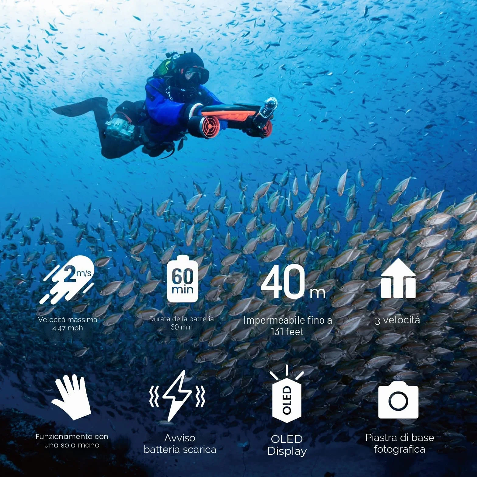 Sublue Navbow Plus Smart Monopattino subacqueo a Doppio Motore 2 m/s con Supporto Action Camera