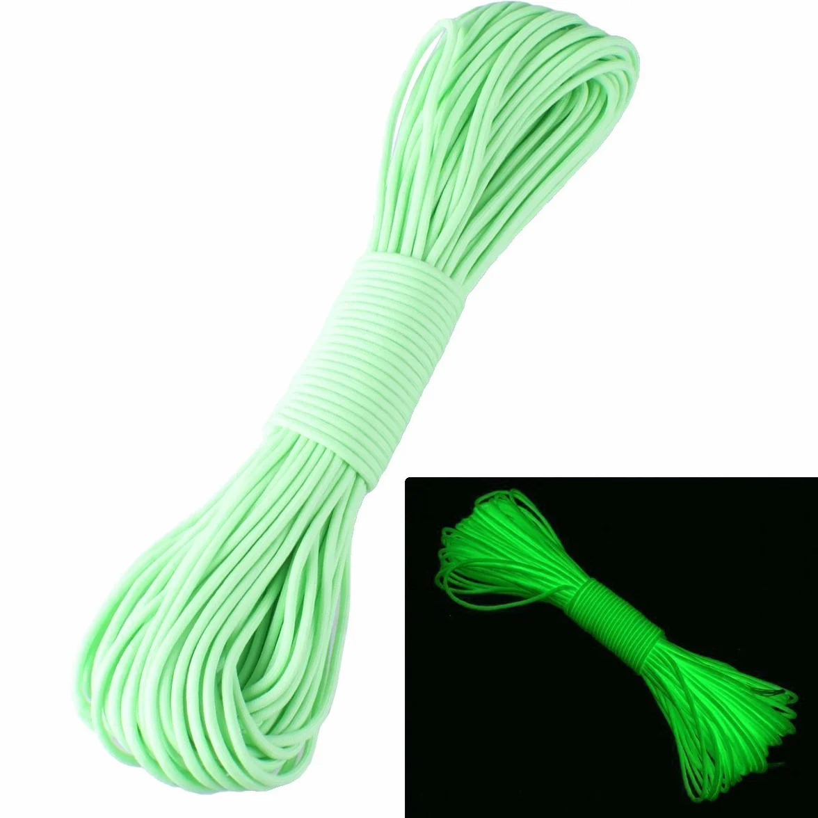 Paracord 550 Luminous Fluorescente 9 Fili Cordino Paracadute Verde 25ft