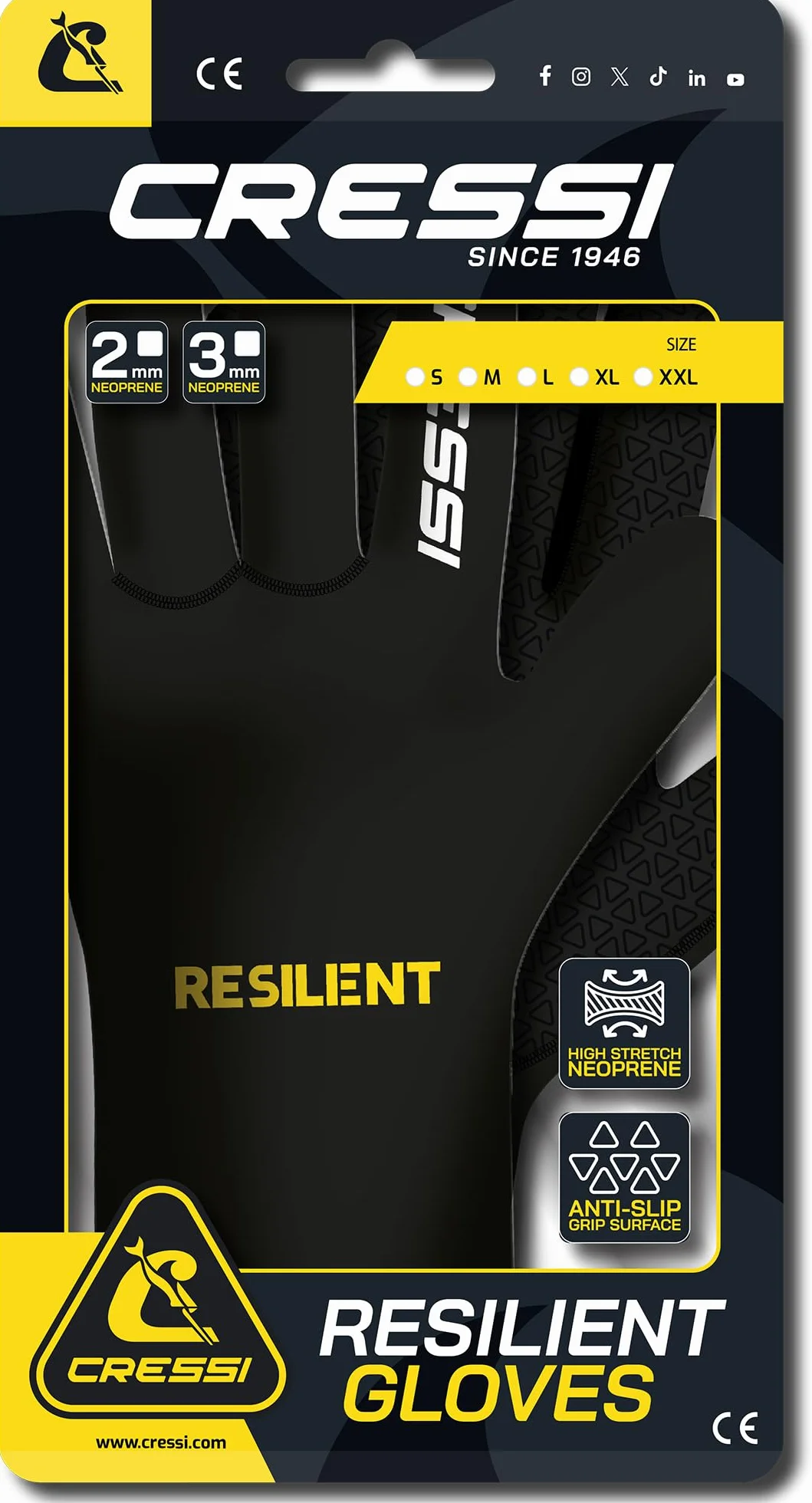 CRESSI Resilient Gloves Ultra Grip Unisex Morbido Neoprene Nero dla nurkowania snorkelingu surfingu