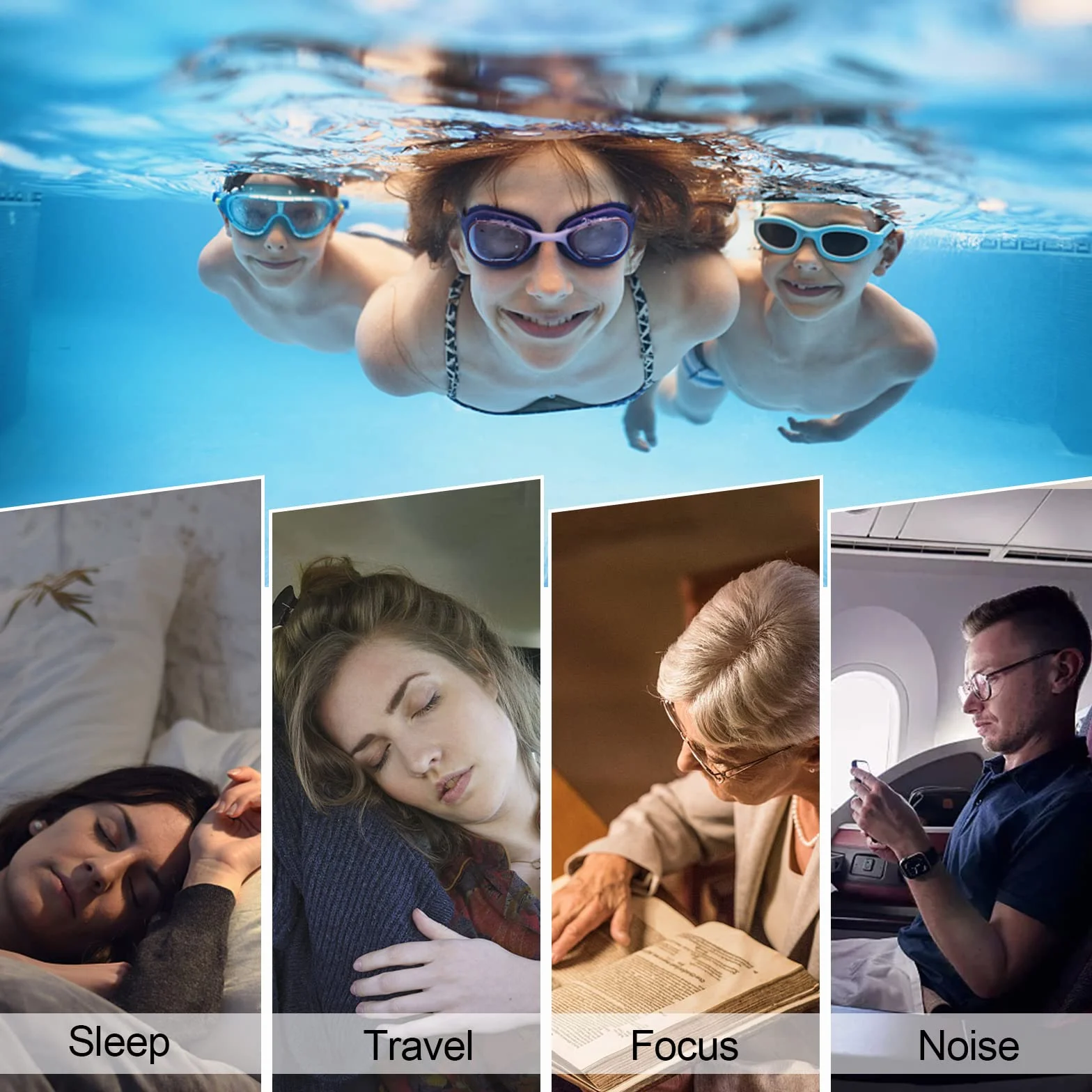 Tappi per Le Orecchie per Nuoto Impermeabili Riutilizzabili in Silicone con Riduzione del Rumore (3 paia)