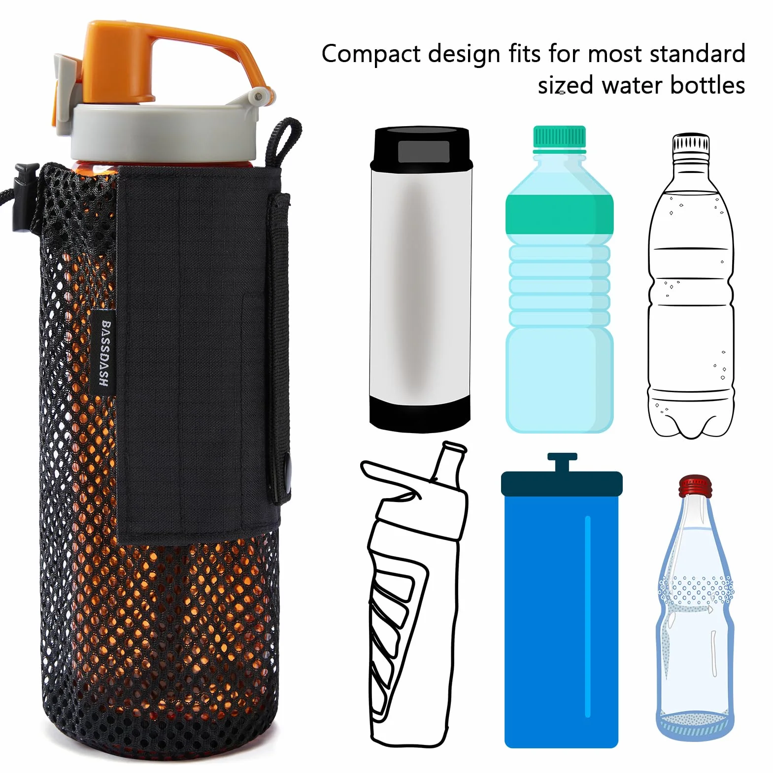 Bassdash Borsa Tattica Molle per Bottiglia d'Acqua Pieghevole in Rete