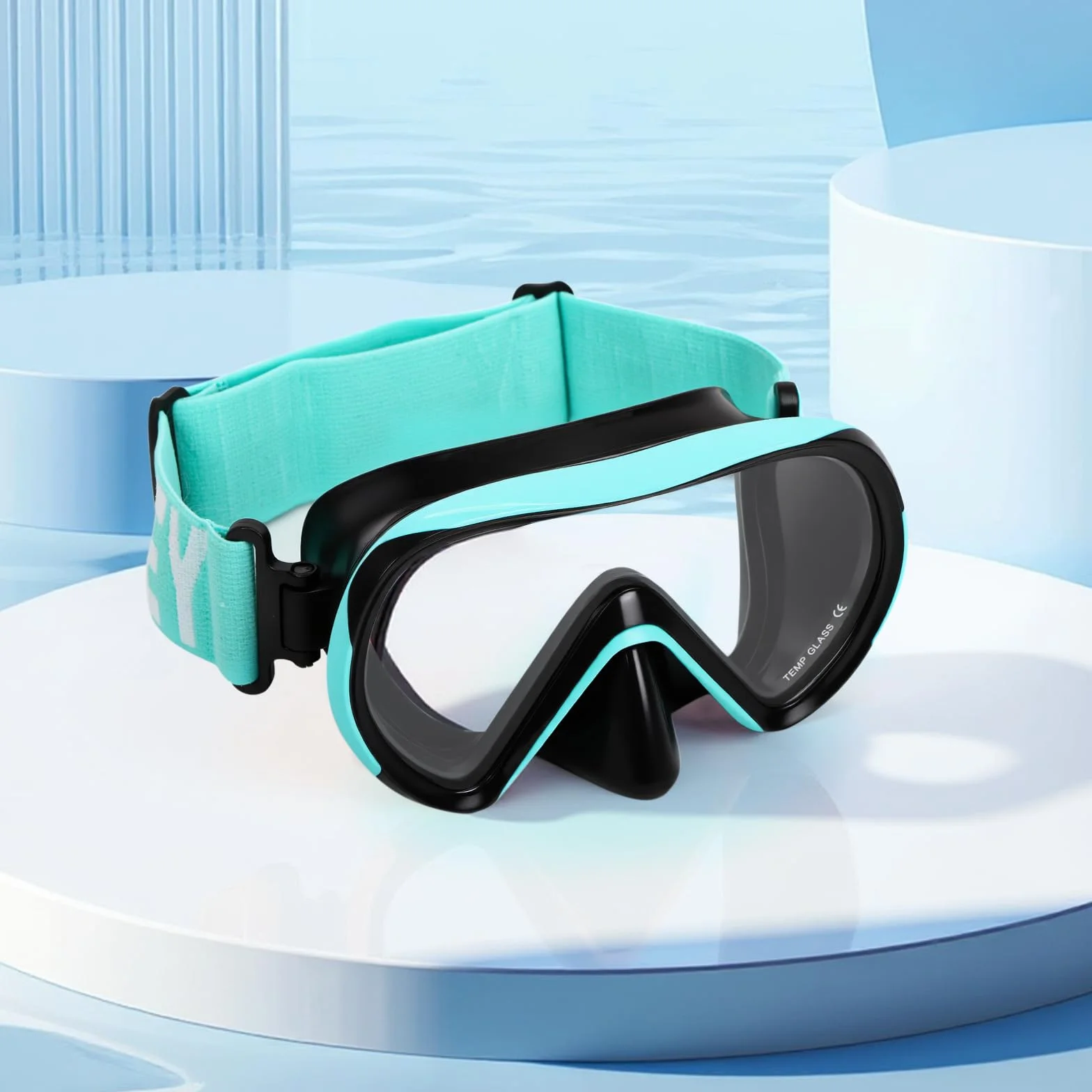 Maschera Immersione Bambini Cinturino Regolabile Morbido Tessuto Anti-Nebbia Anti-Perdite Panoramica 180°