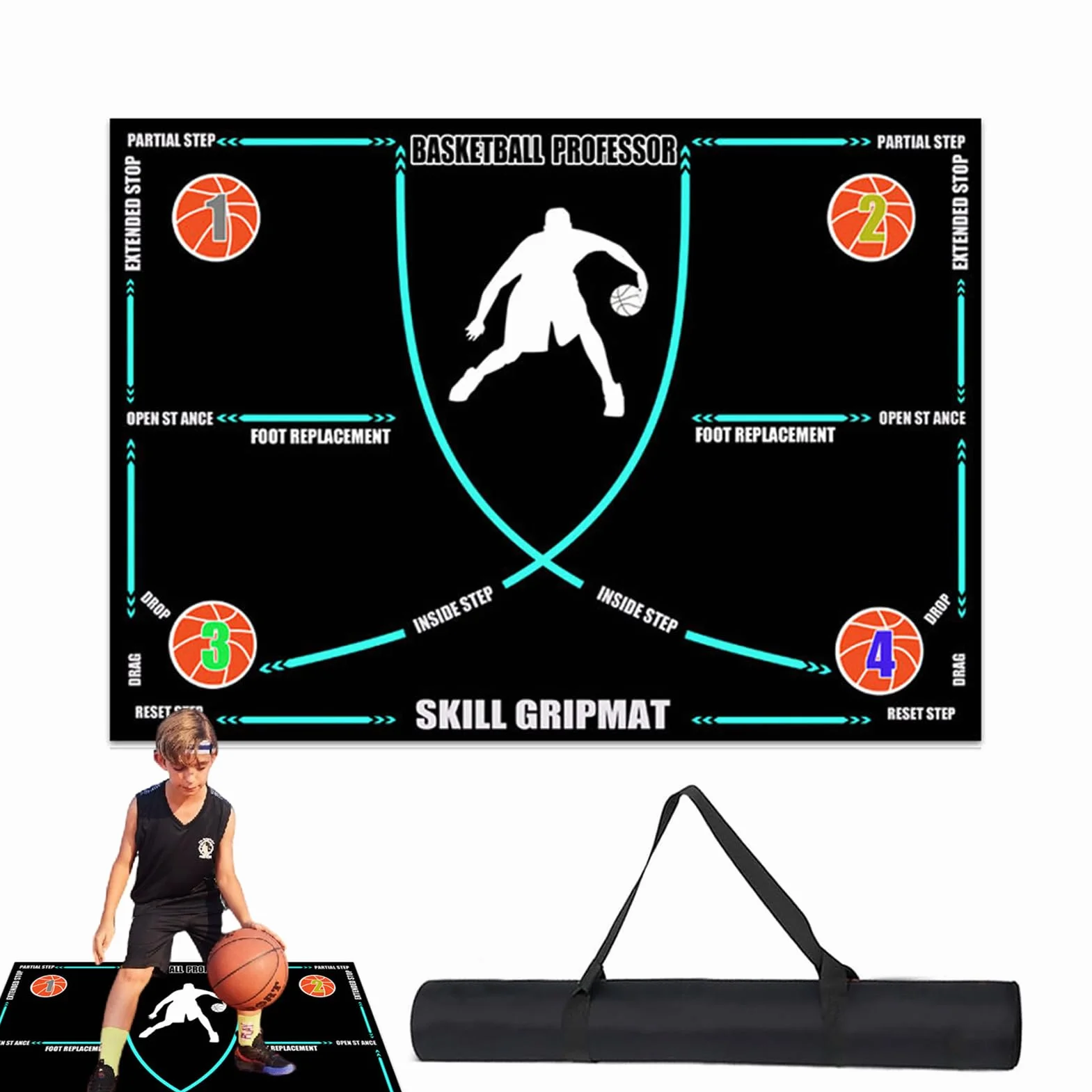 Tappetino Da Basket Palleggio 120x80cm Pieghevole Silenzioso Allenamento Domestico